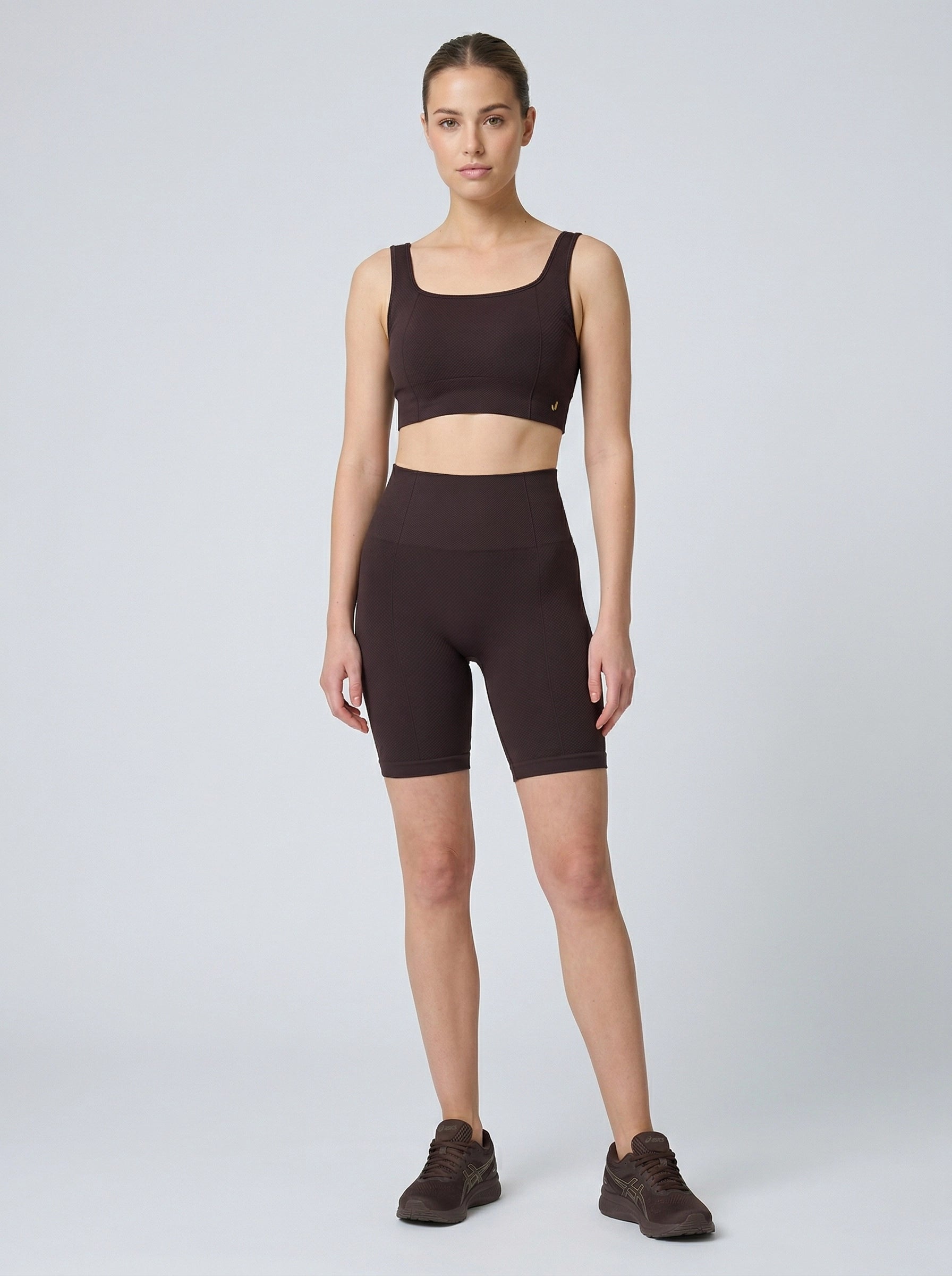 Holly Petek Desenli Yüksek Bel Biker Tayt Acı Kahve