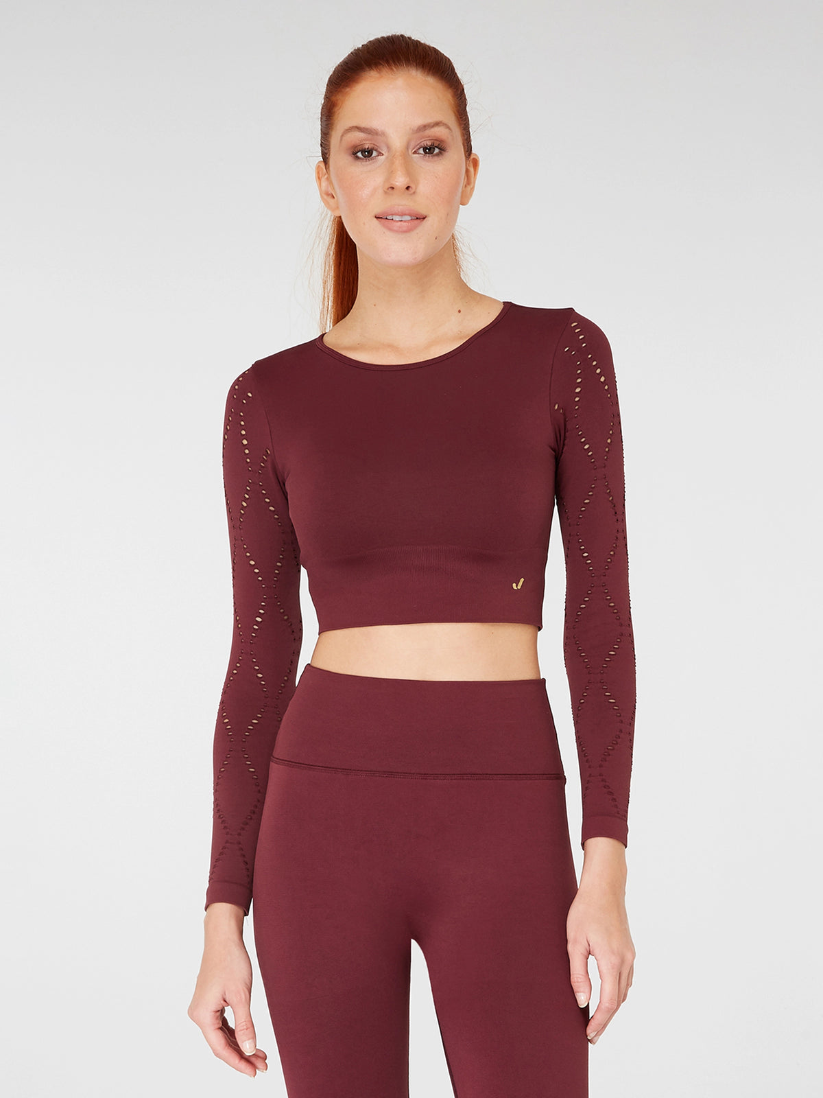 Naples Uzun Kol Crop Top Econyl Bordo