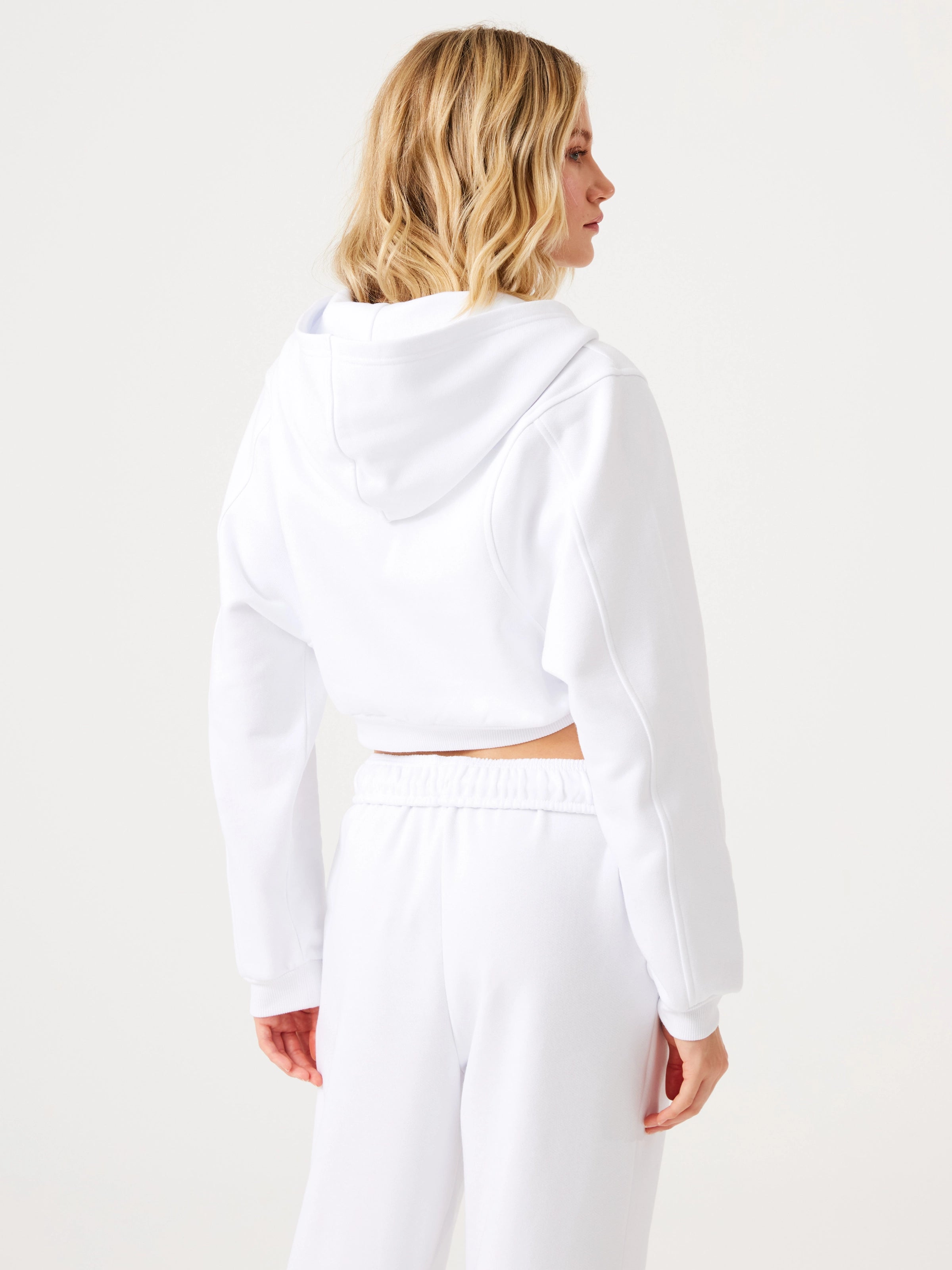 Aura Fermuarlı Crop Hoodie Beyaz