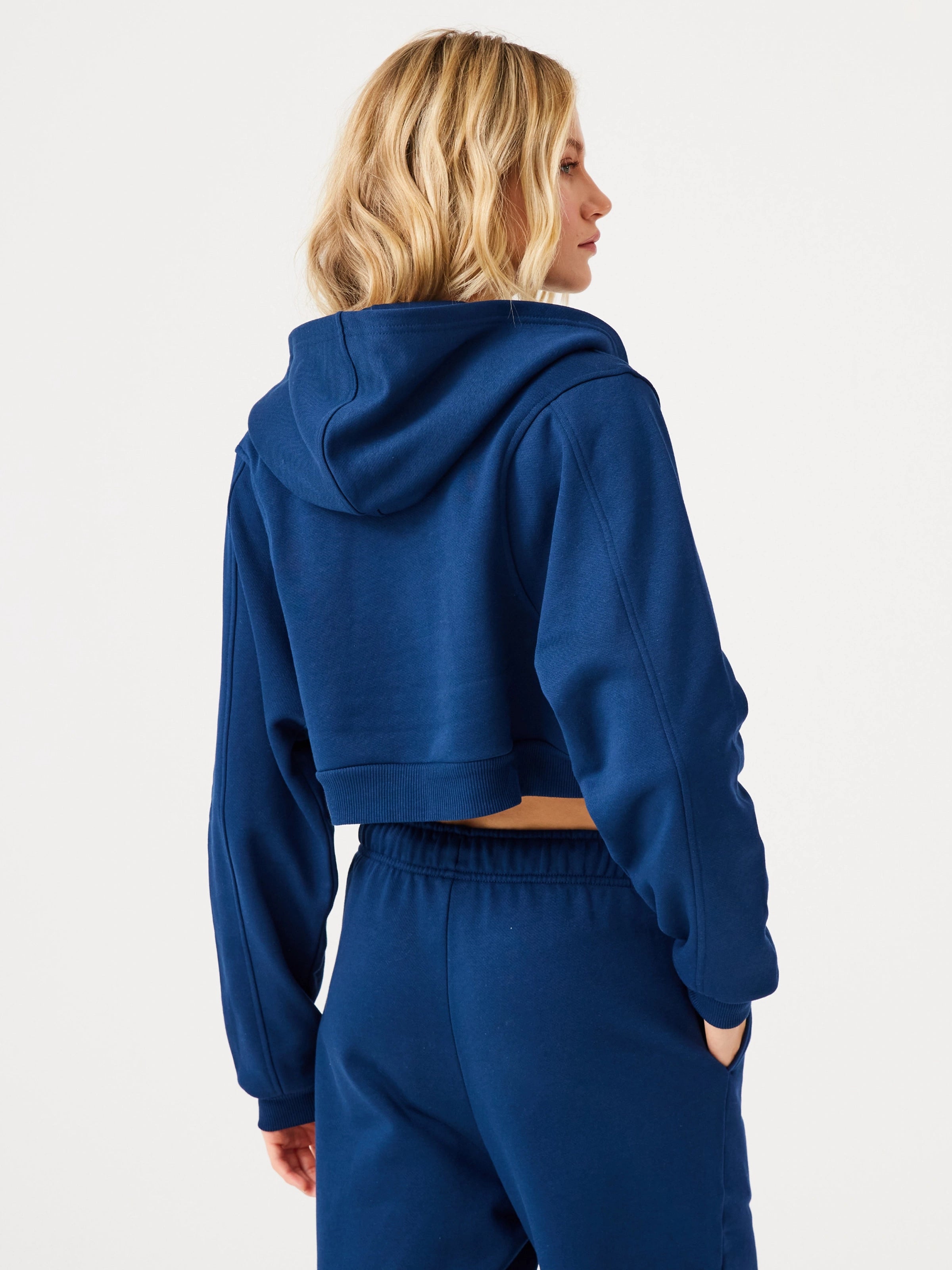 Aura Fermuarlı Crop Hoodie Lacivert