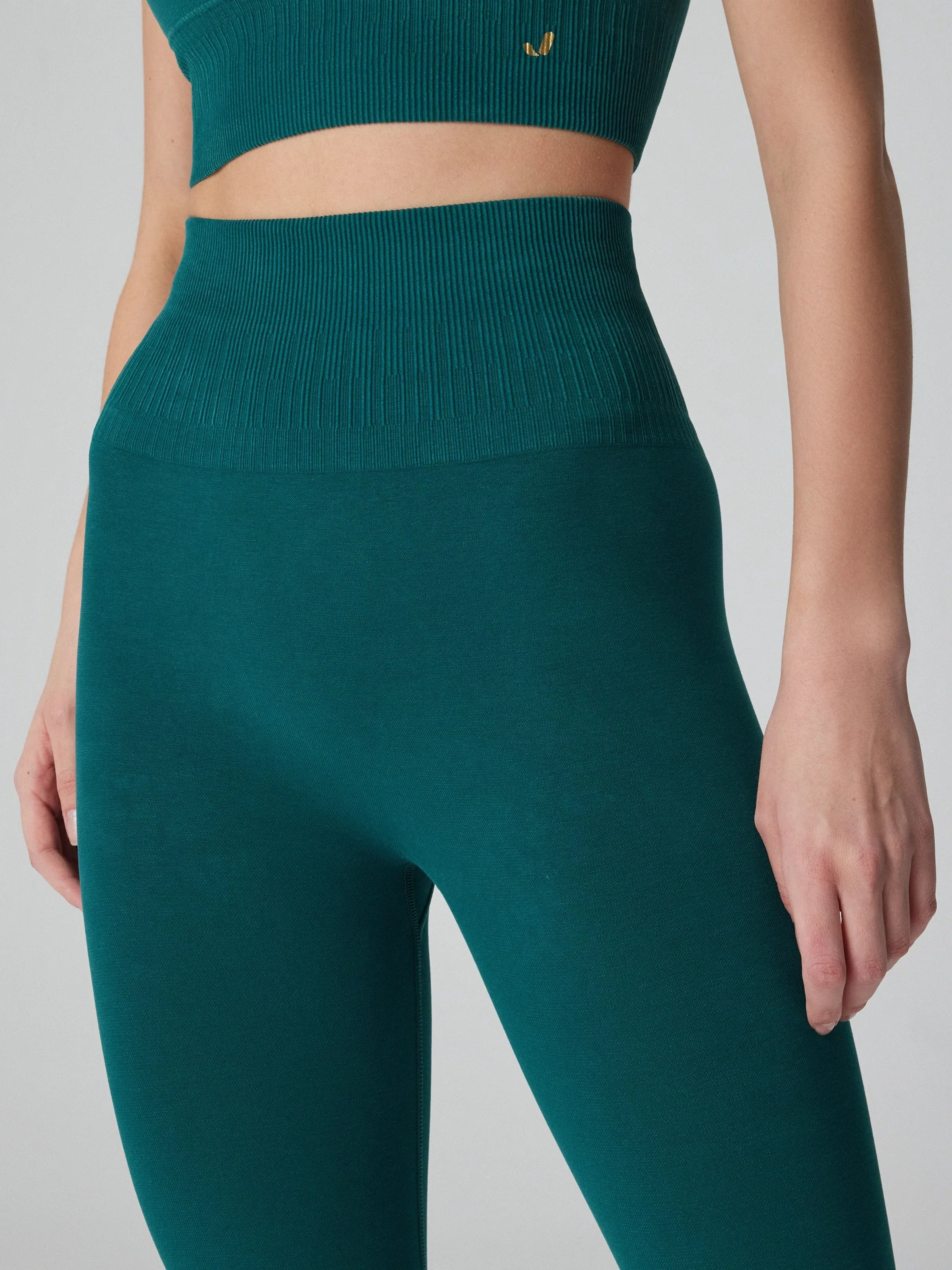 Luz Kemeri Rip Detaylı Yüksek Bel, Sıkılaştırıcı Tayt Yeşil