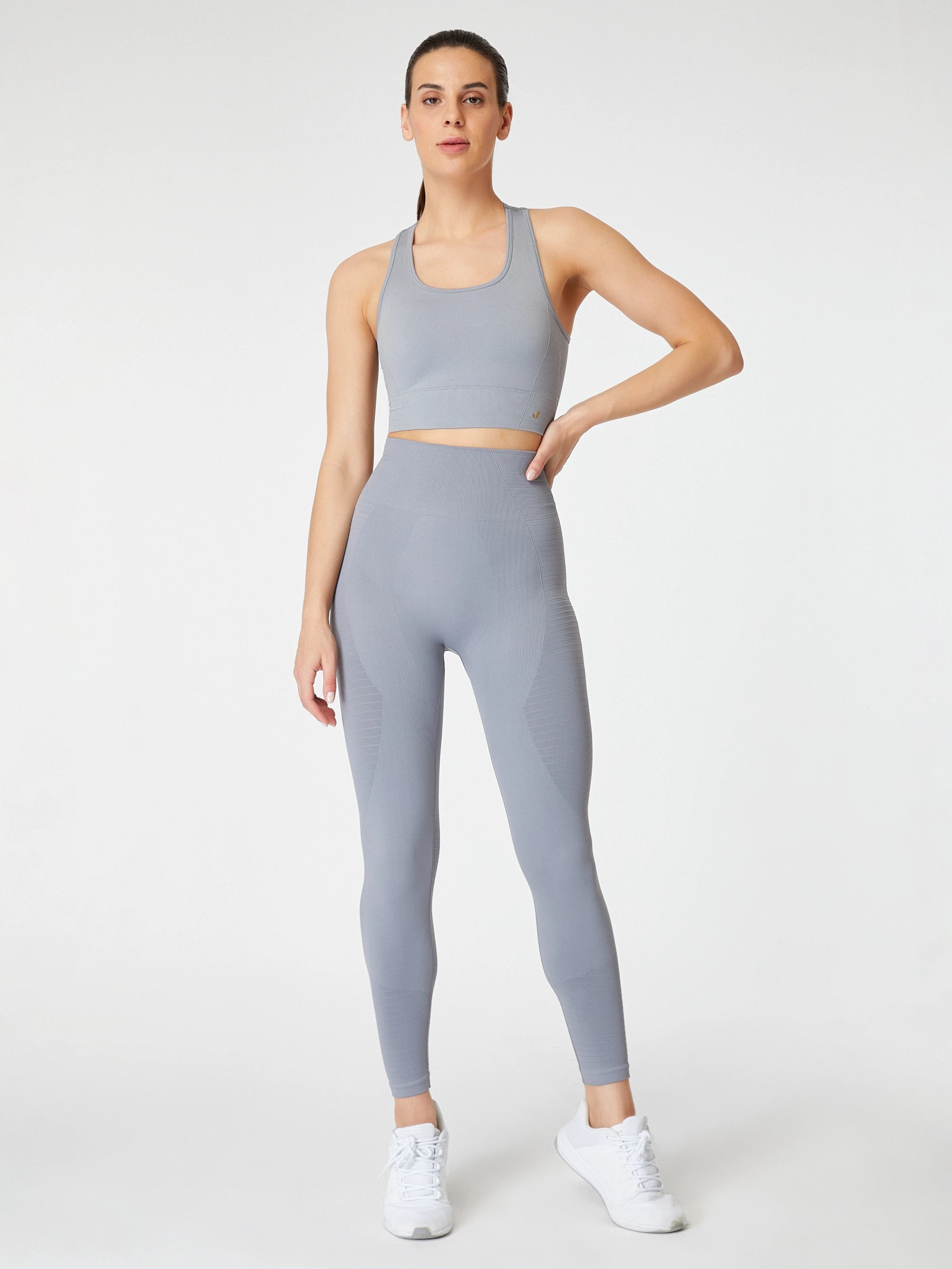 Gela Yüksek Bel, Esnek ve Toparlayıcı Spor Tayt Gri