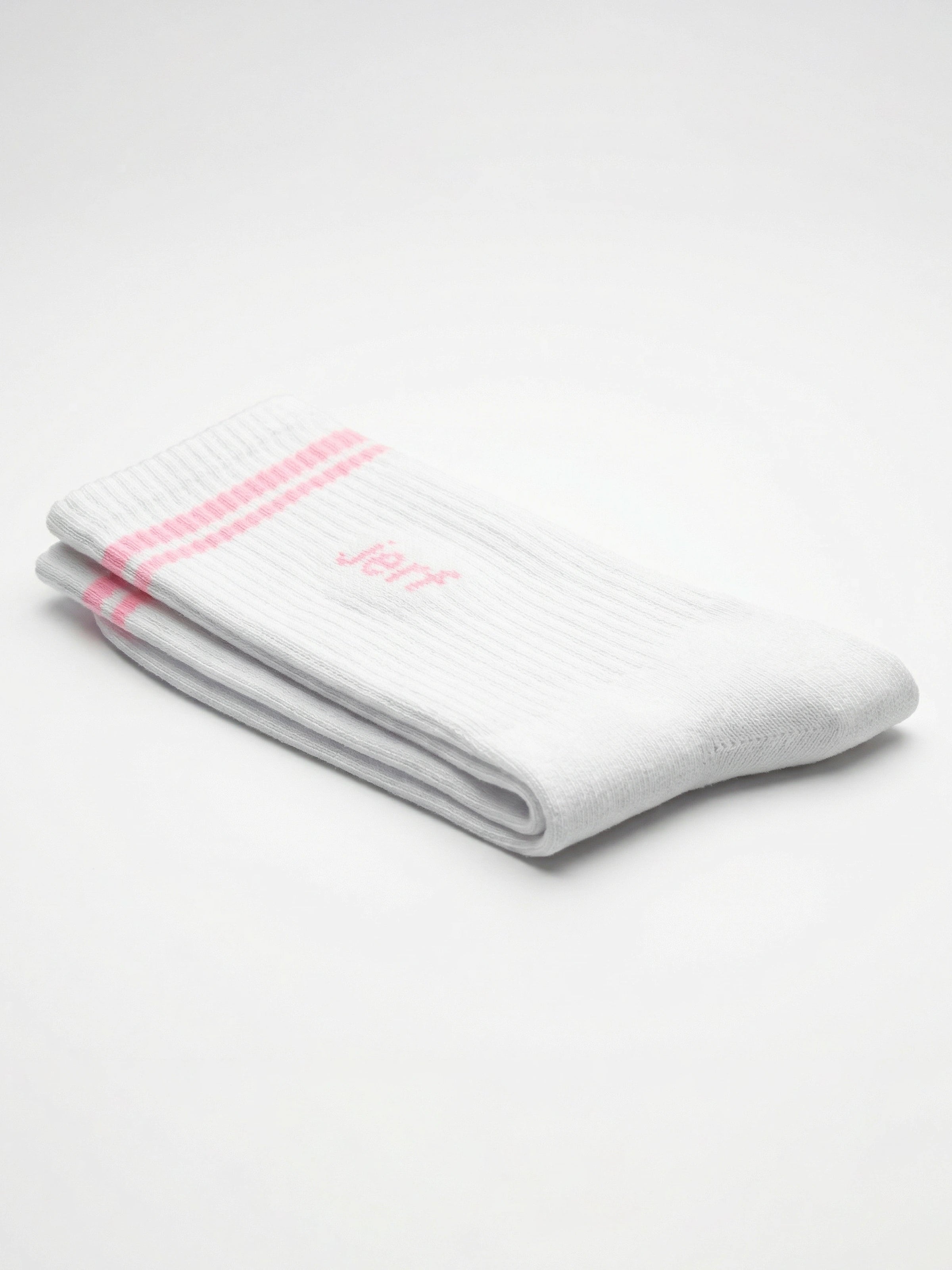 Soket Neon Çizgili Pamuk Çorap Beyaz_Neon Pembe