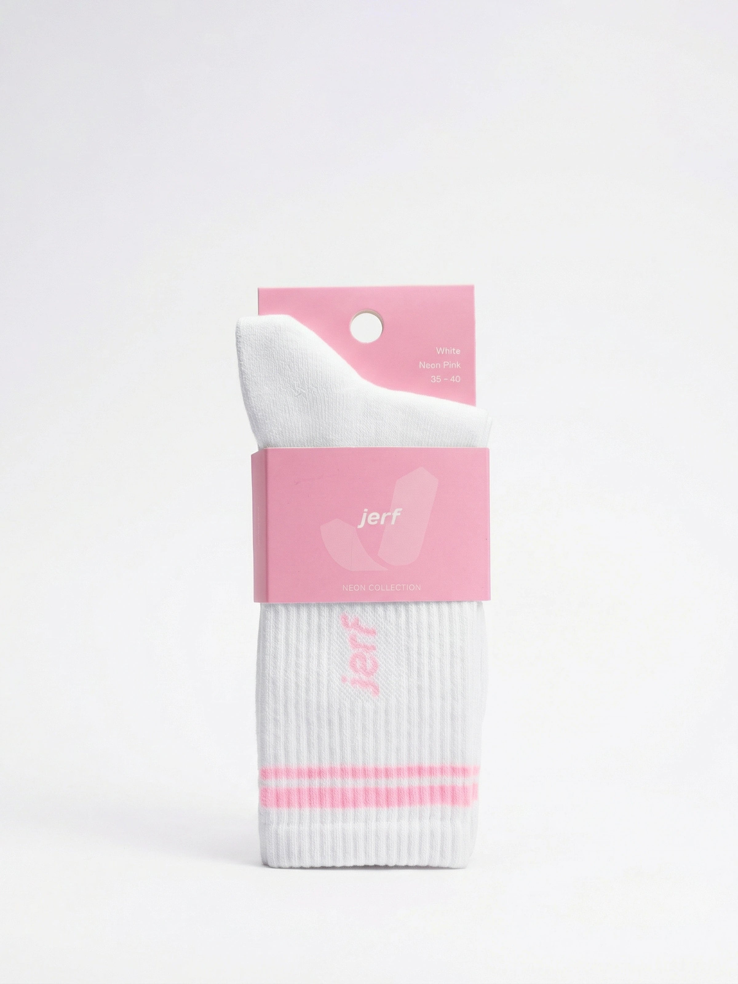 Soket Neon Çizgili Pamuk Çorap Beyaz_Neon Pembe