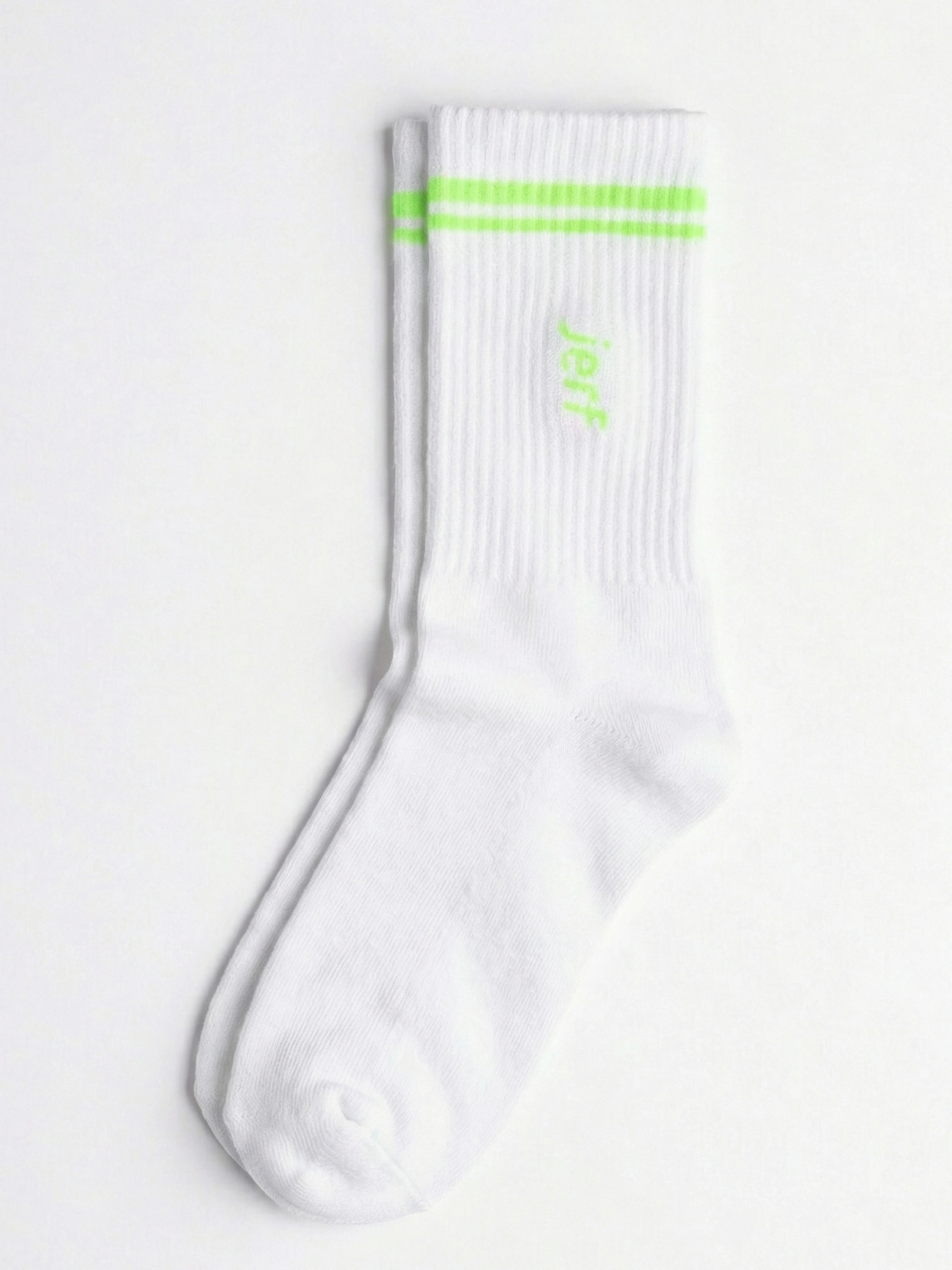 Soket Neon Çizgili Pamuk Çorap Beyaz_Neon Yeşil