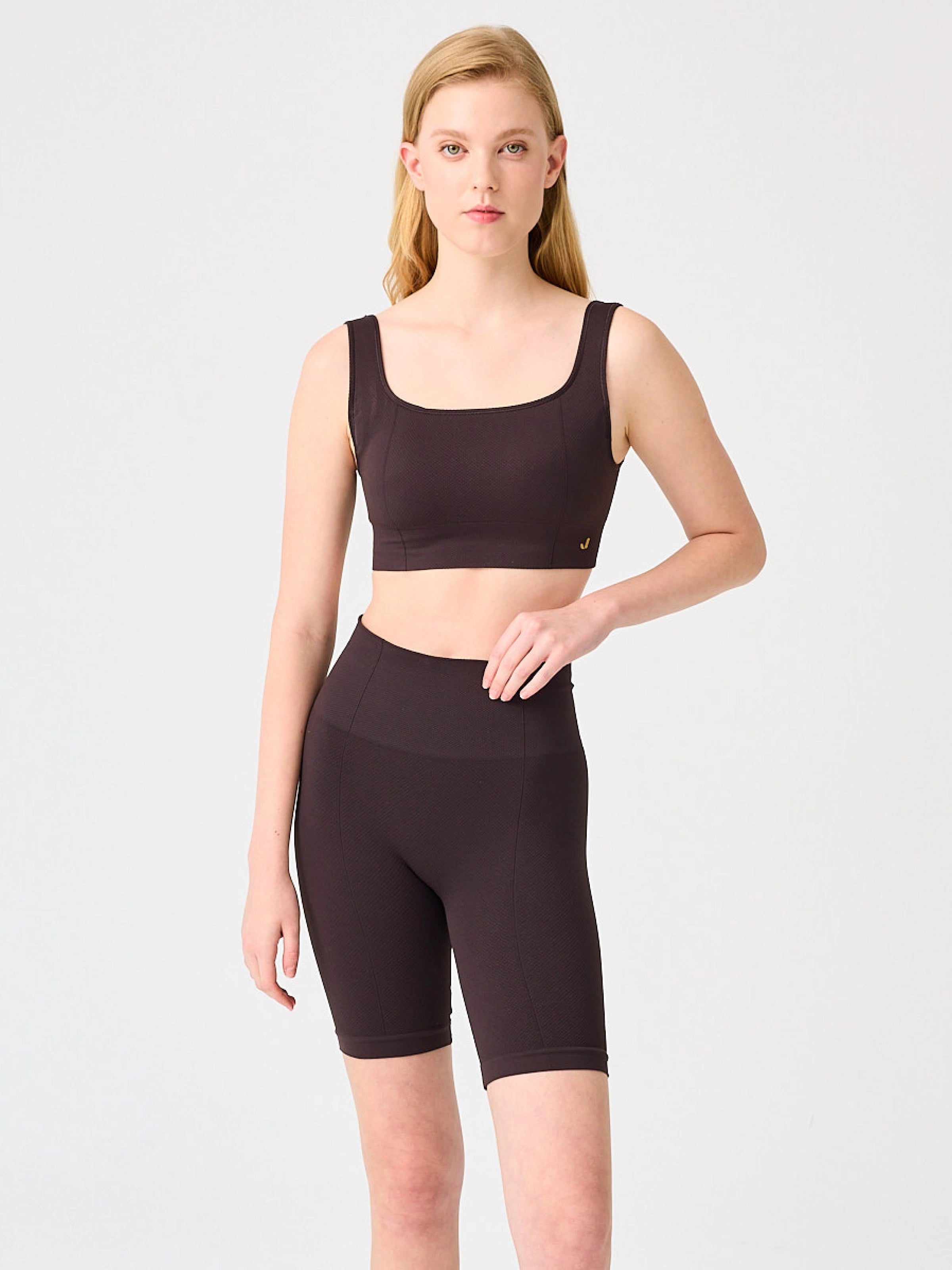 Holly Petek Desenli Yüksek Bel Biker Tayt Acı Kahve