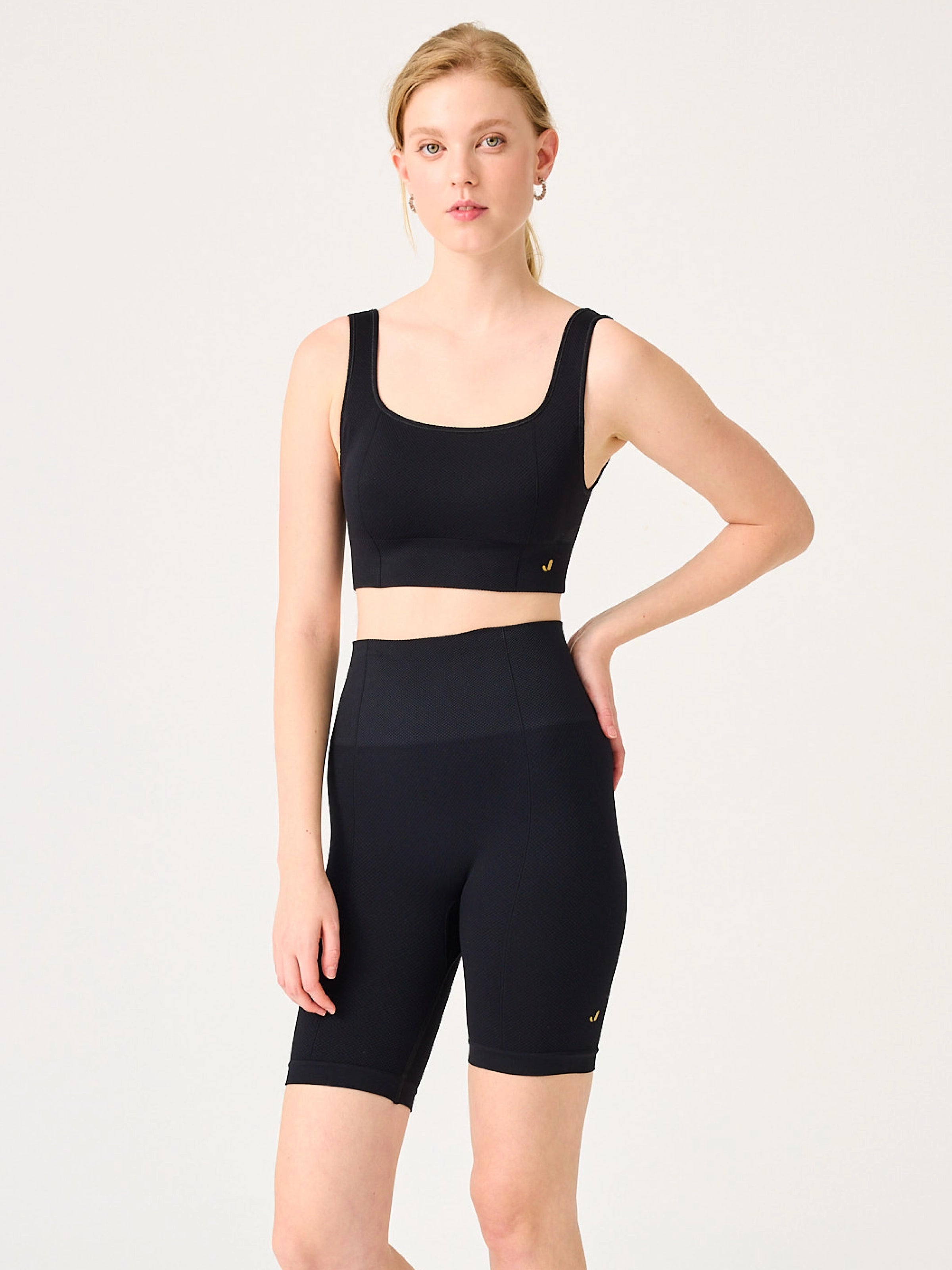 Holly Petek Desenli Yüksek Bel Biker Tayt Siyah