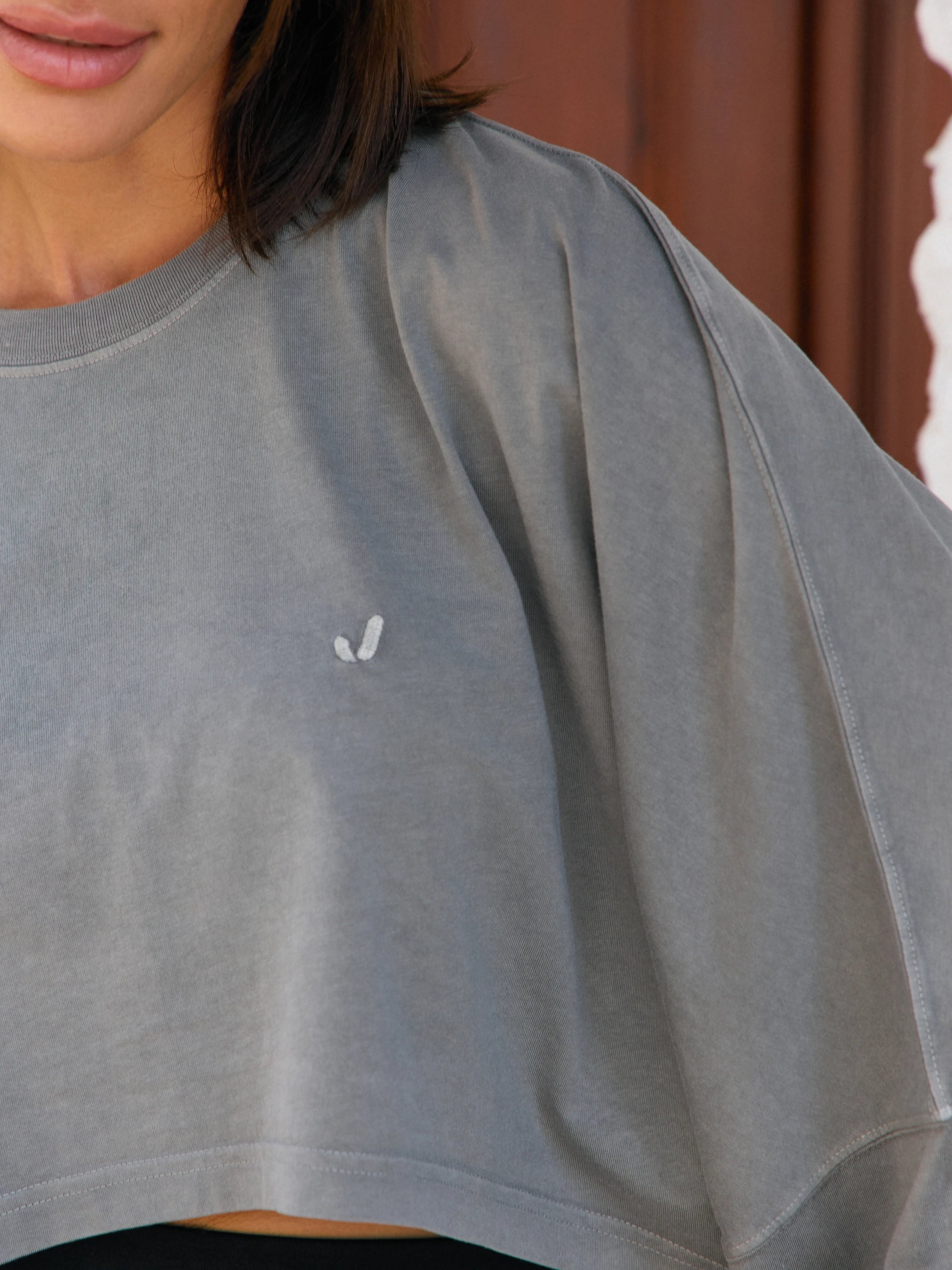 Aura Crop Long Sleeve T-Shirt Gri