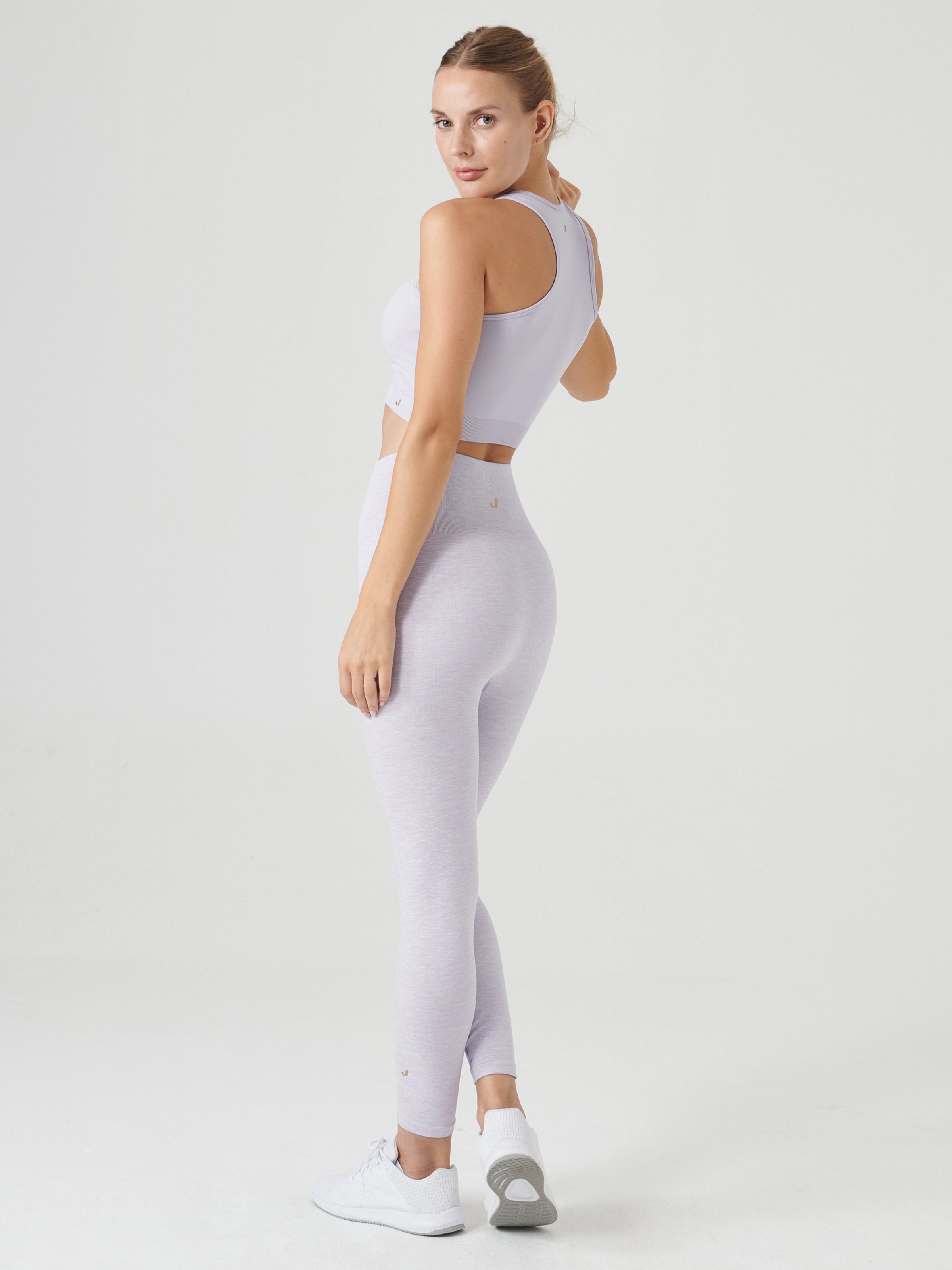 Palmi Melanj Desenli Yüksek Bel Tayt Açık Mor