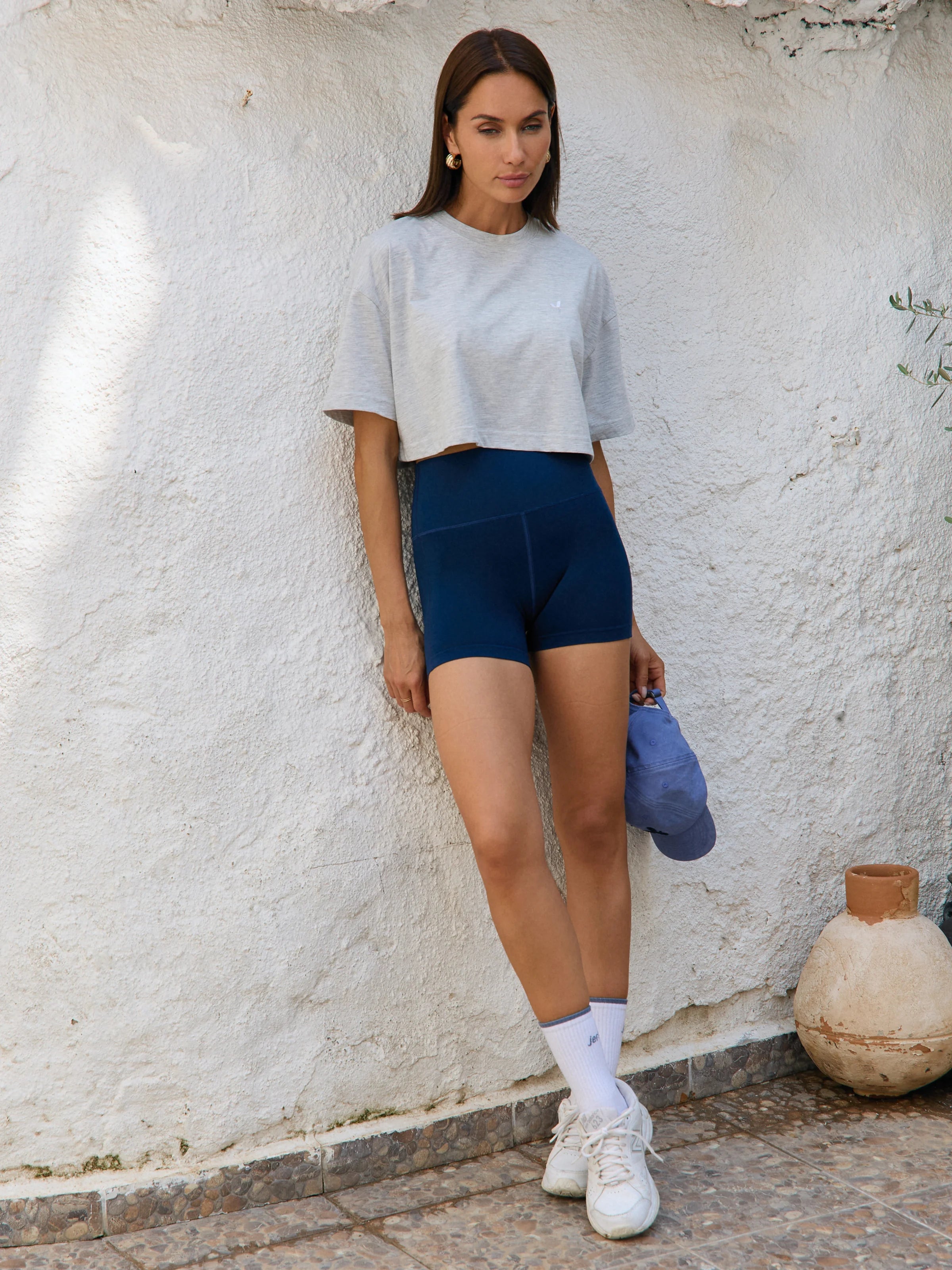 Aura Crop T-Shirt Gri Melanj