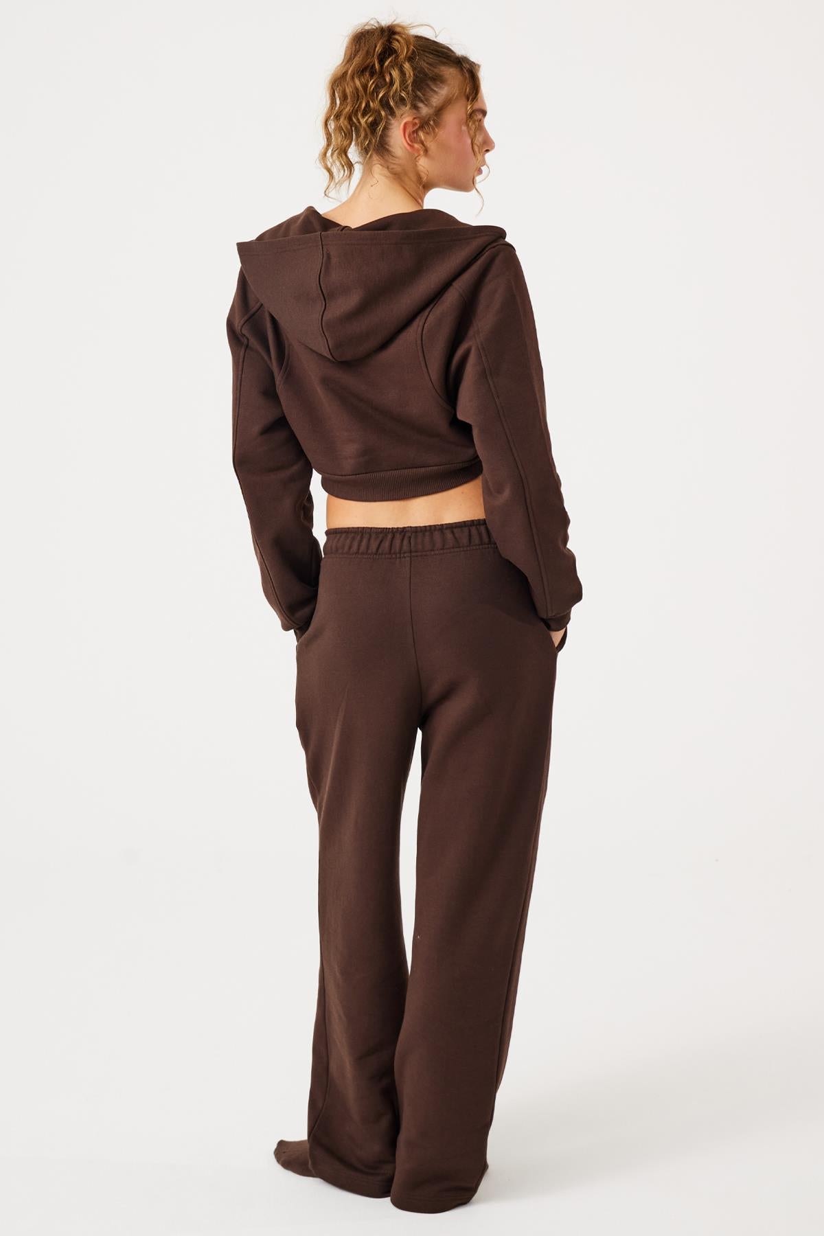 Aura Zippered Crop Hoodie Brown