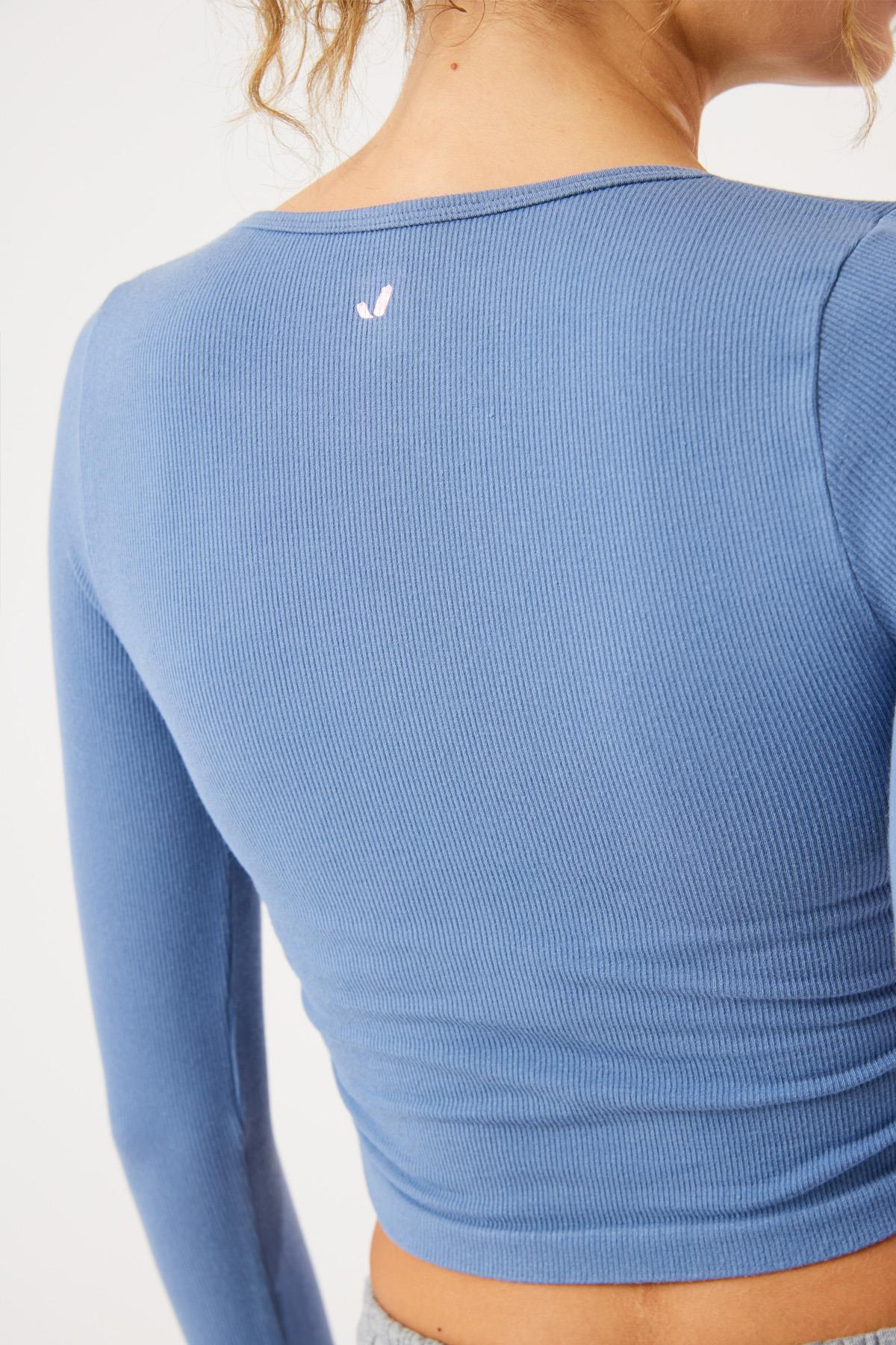 Aura Long Sleeve Shirred T-Shirt Blue