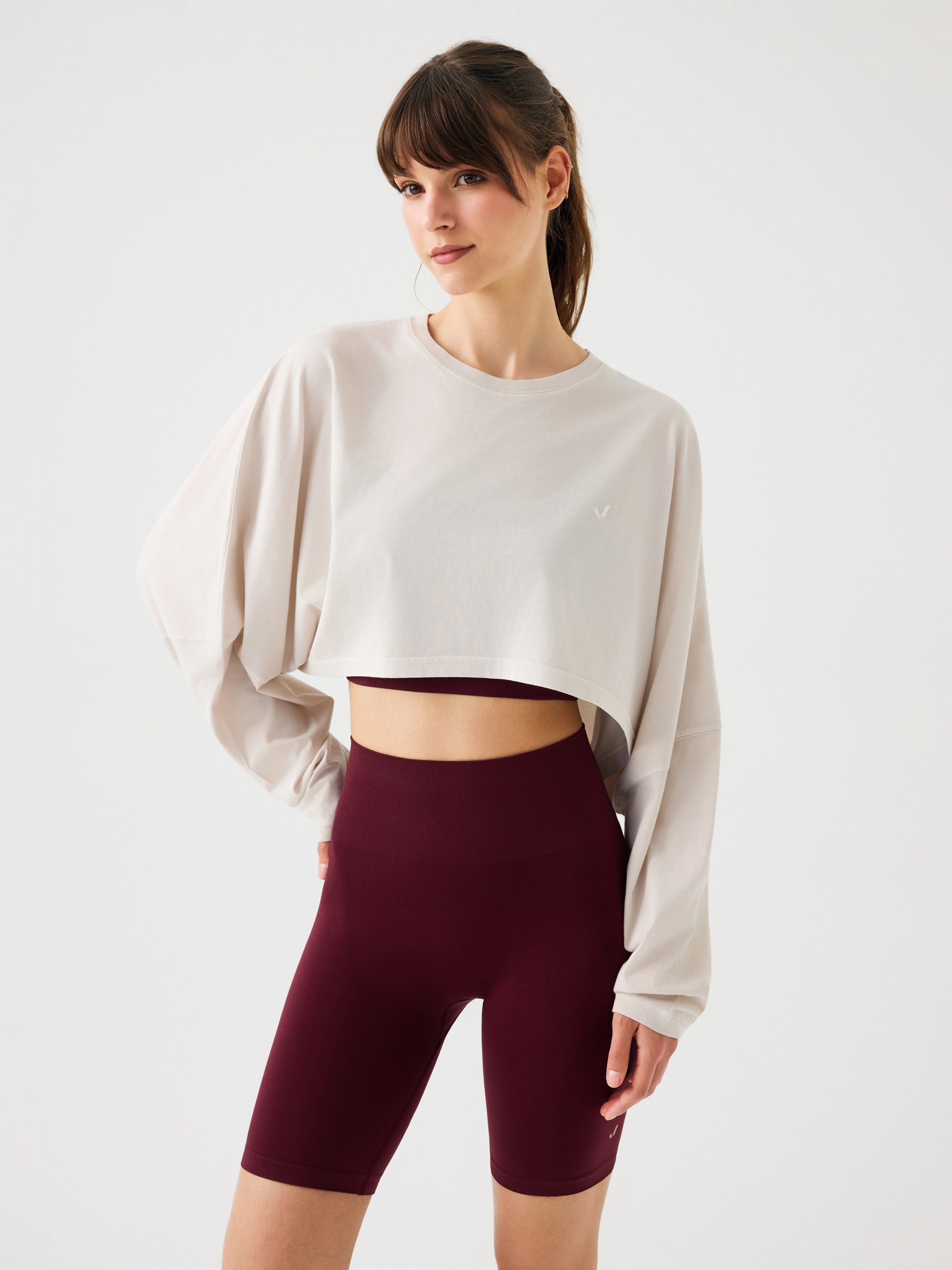Aura Crop Long Sleeve T-Shirt Ekru