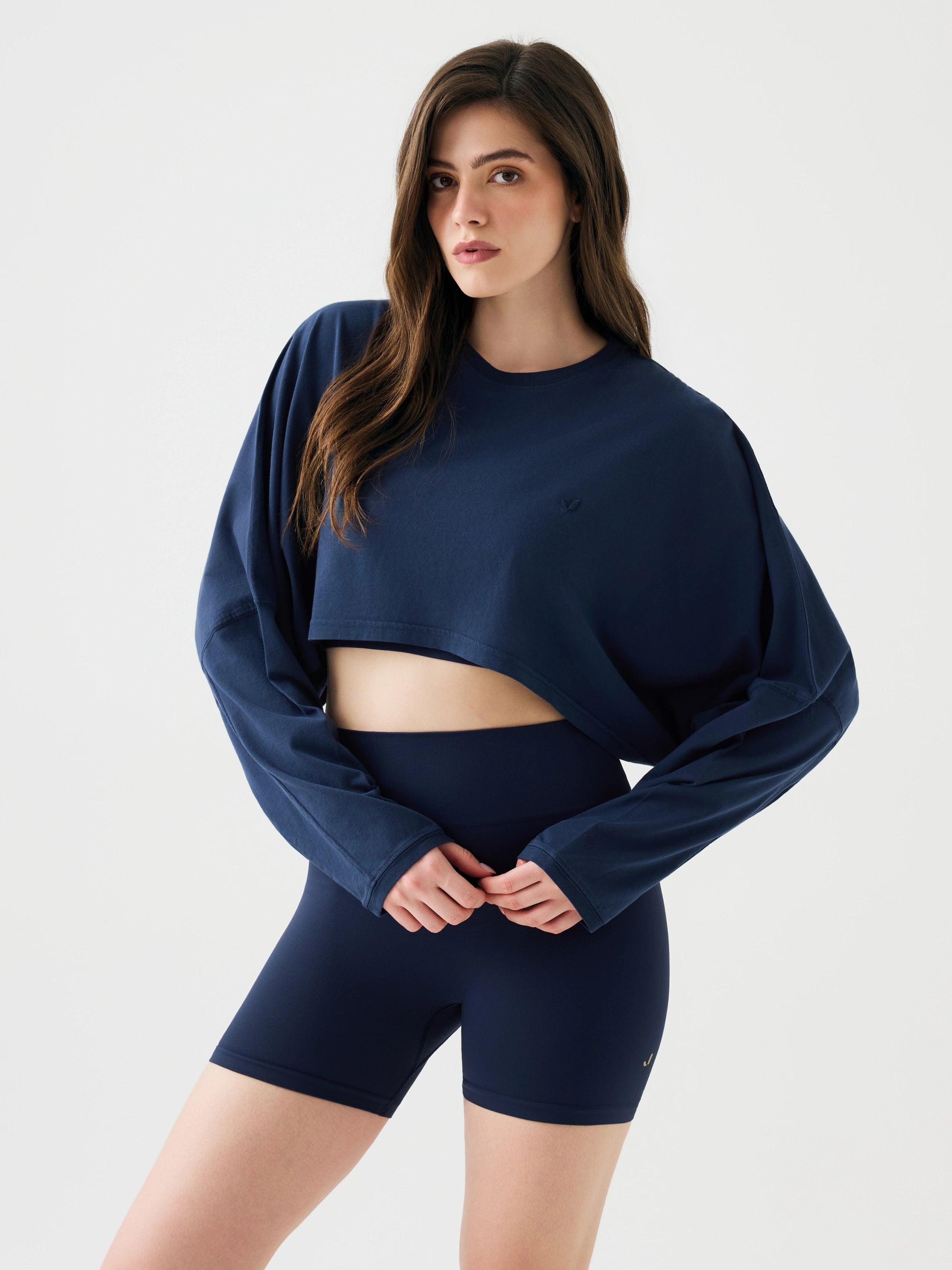 Aura Crop Long Sleeve T-Shirt Mavi
