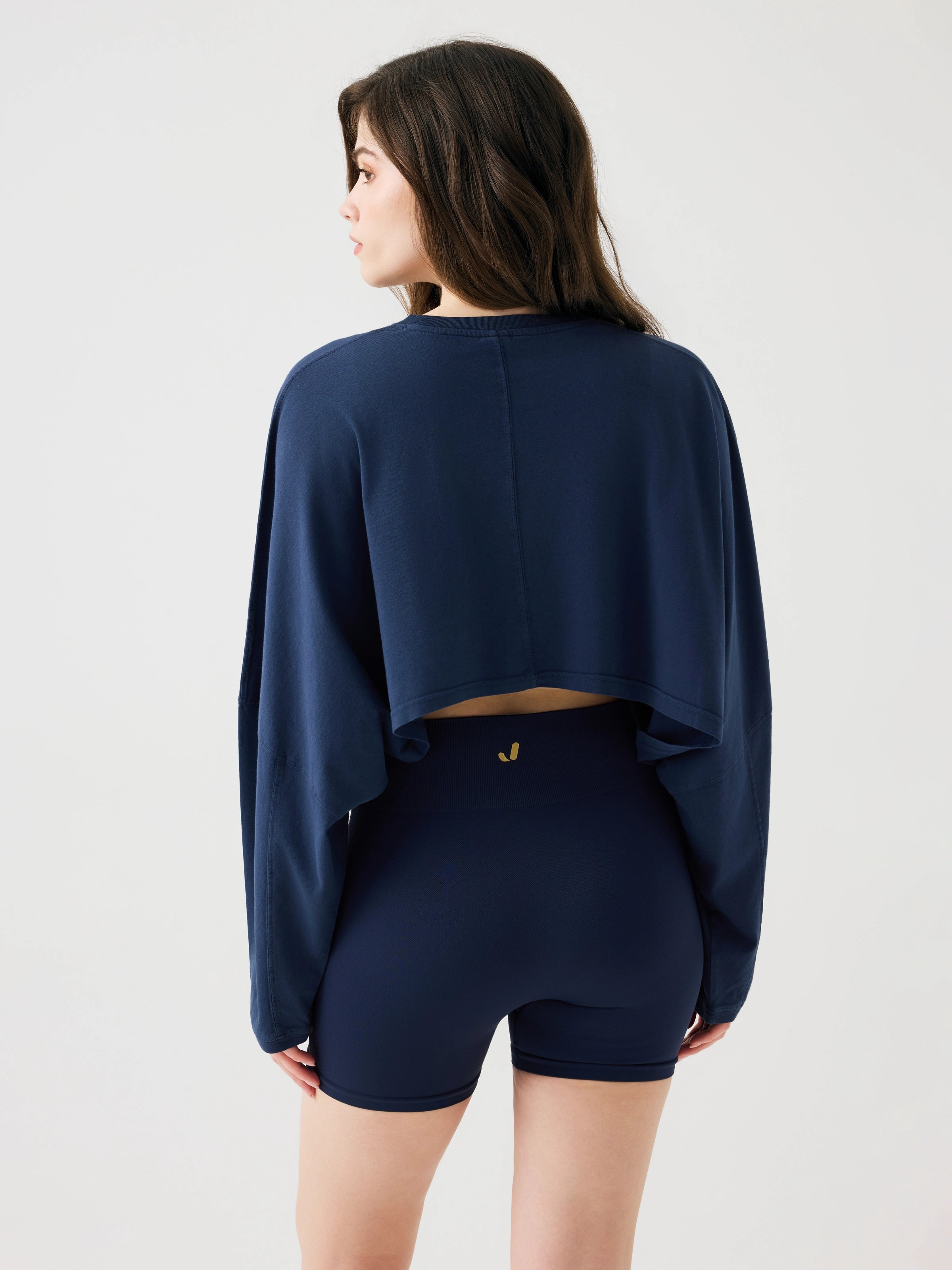 Aura Crop Long Sleeve T-Shirt Mavi