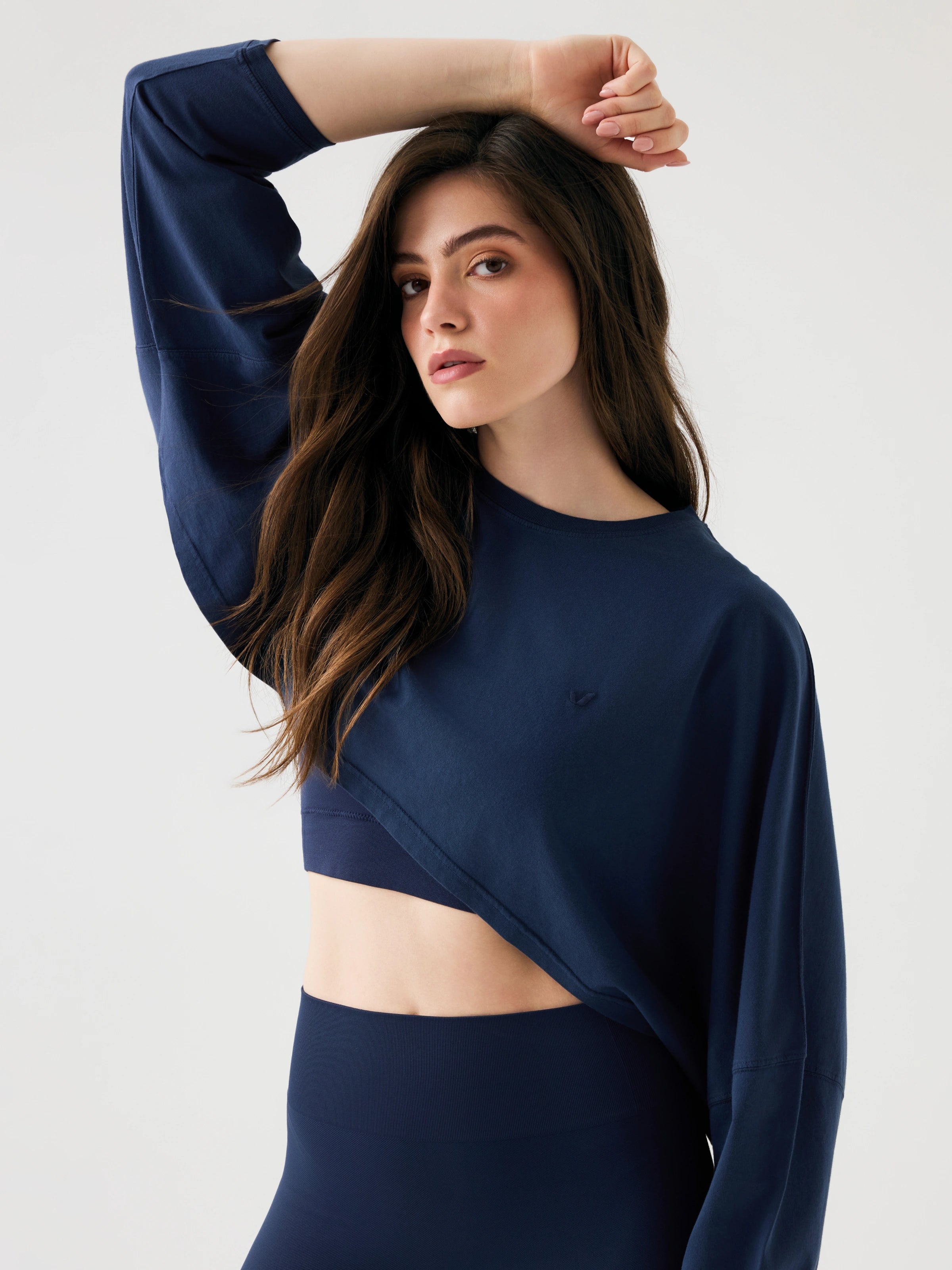 Aura Crop Long Sleeve T-Shirt Mavi
