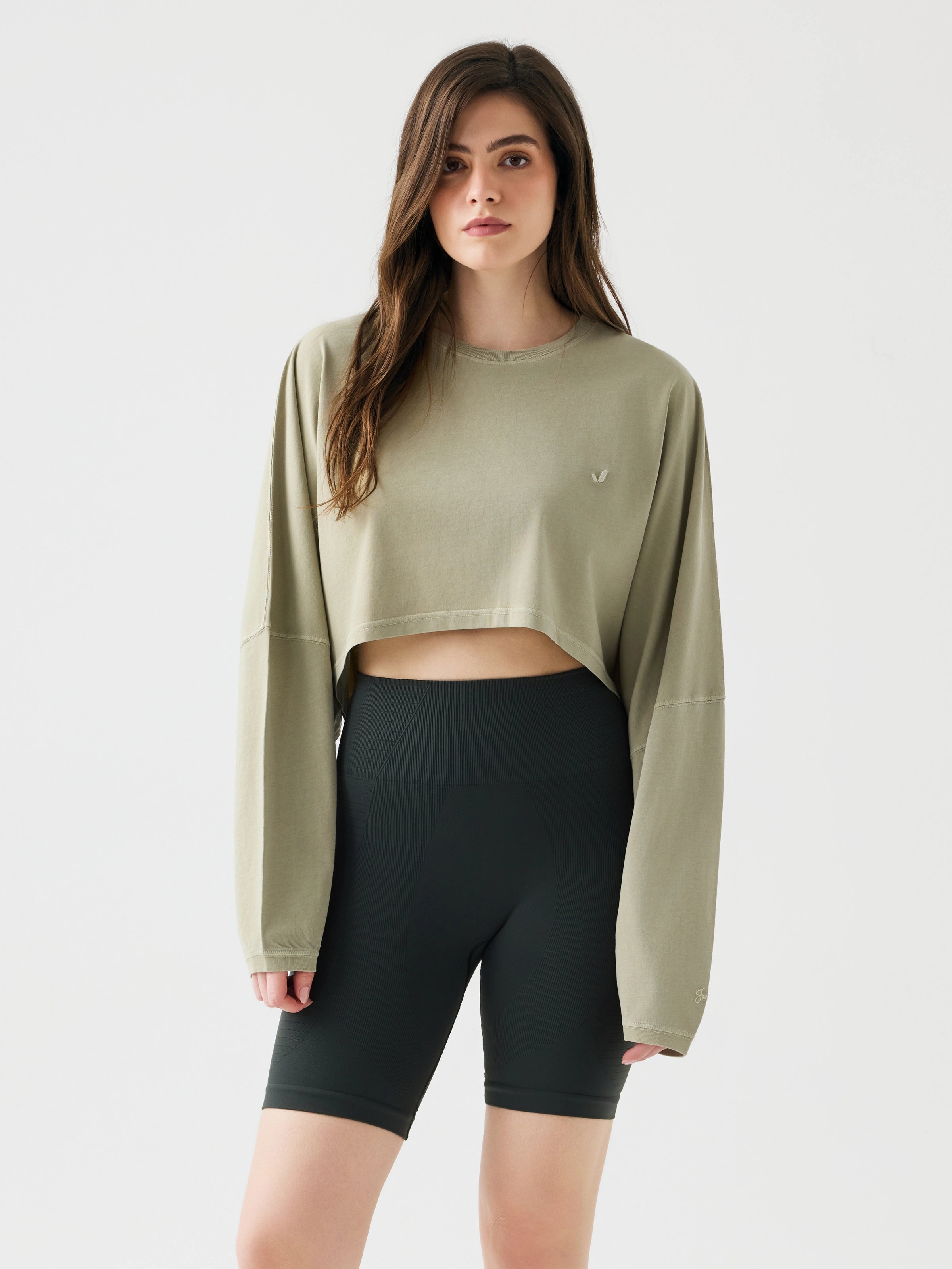 Aura Crop Long Sleeve T-Shirt Yeşil