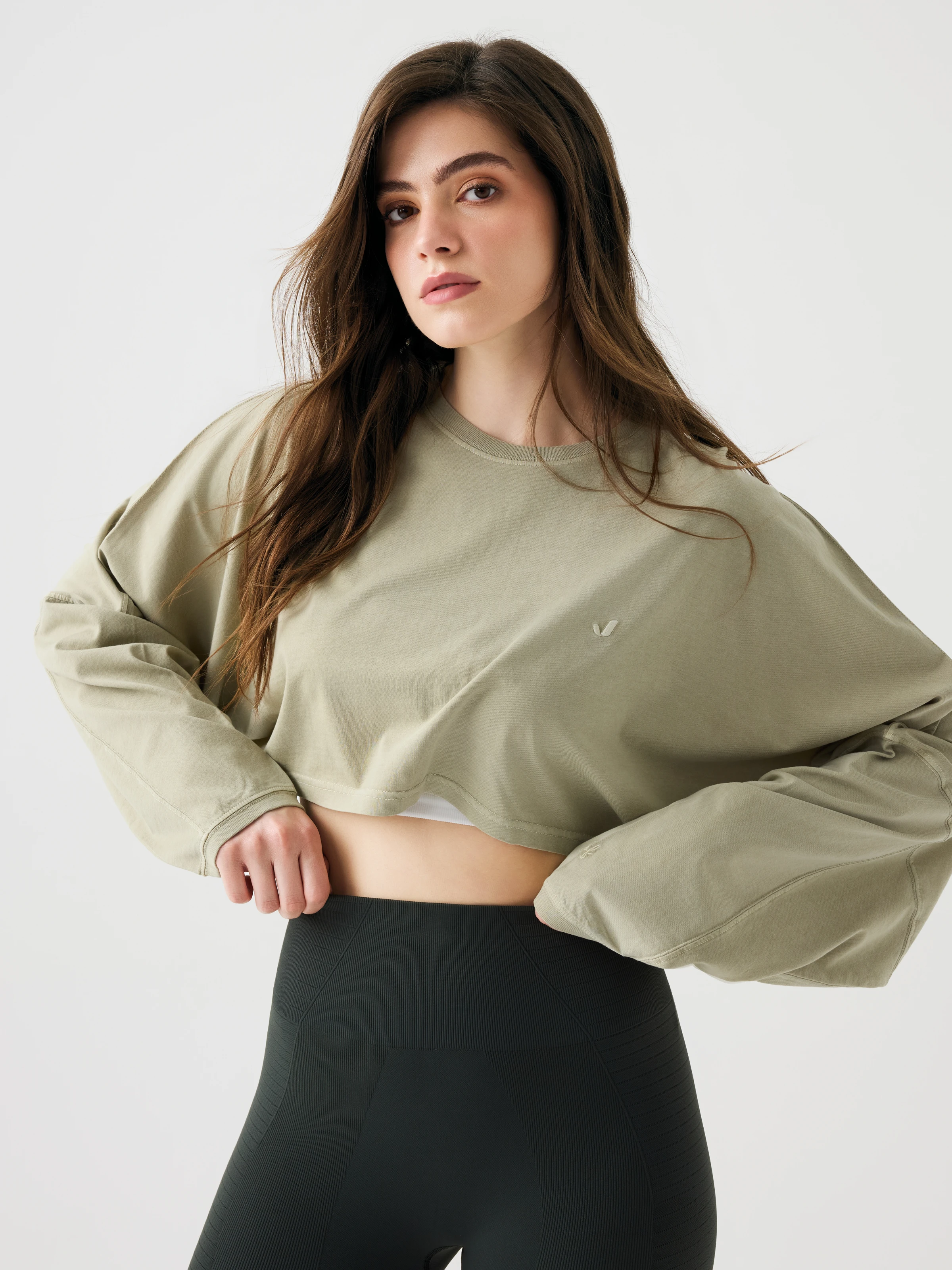 Aura Crop Long Sleeve T-Shirt Yeşil