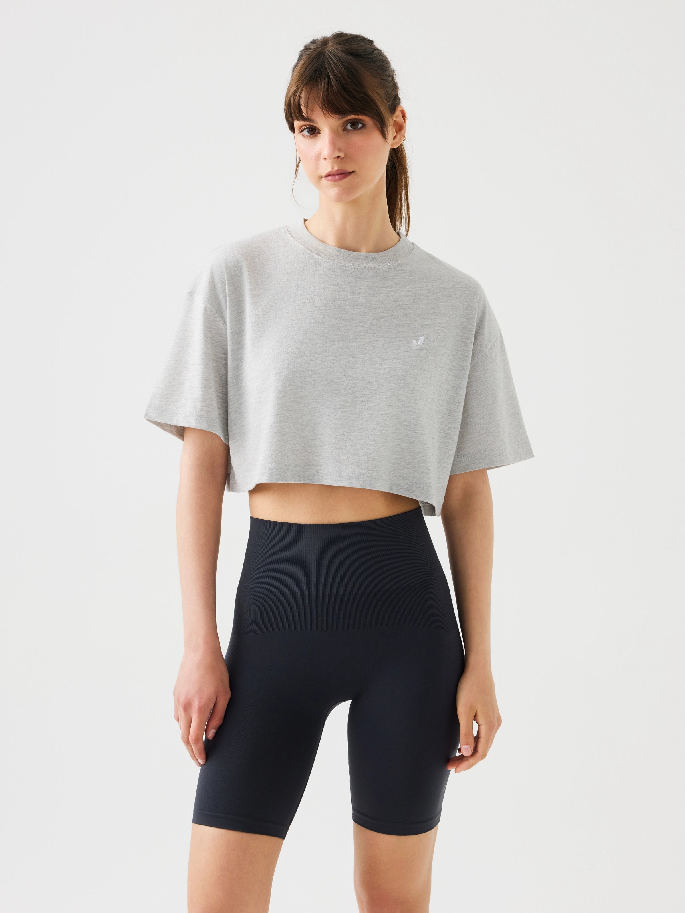 Aura Crop T-Shirt Gri Melanj
