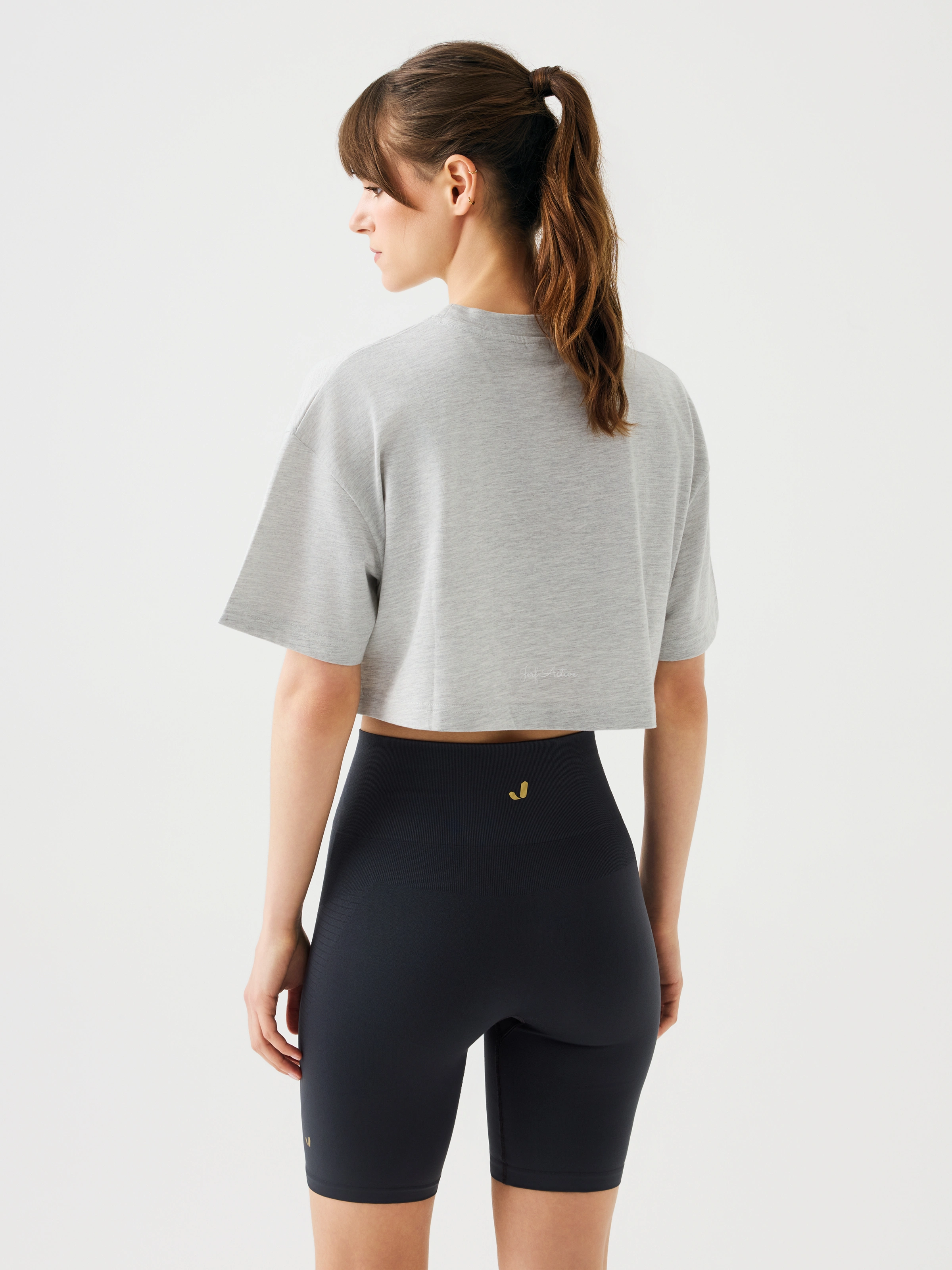 Aura Crop T-Shirt Gri Melanj