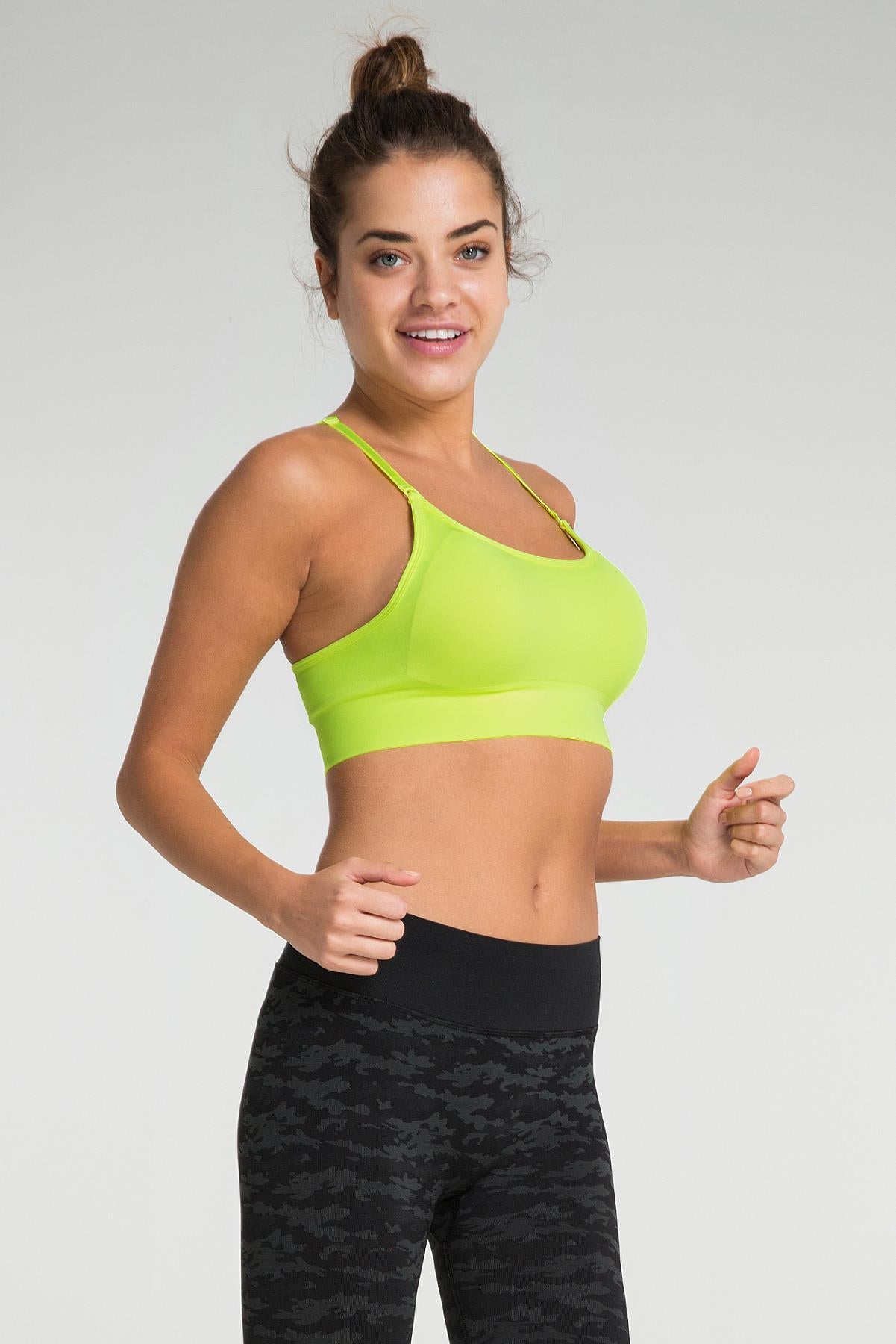 Bluff Adjustable Strap Covered Sports Bra Neon Yellow