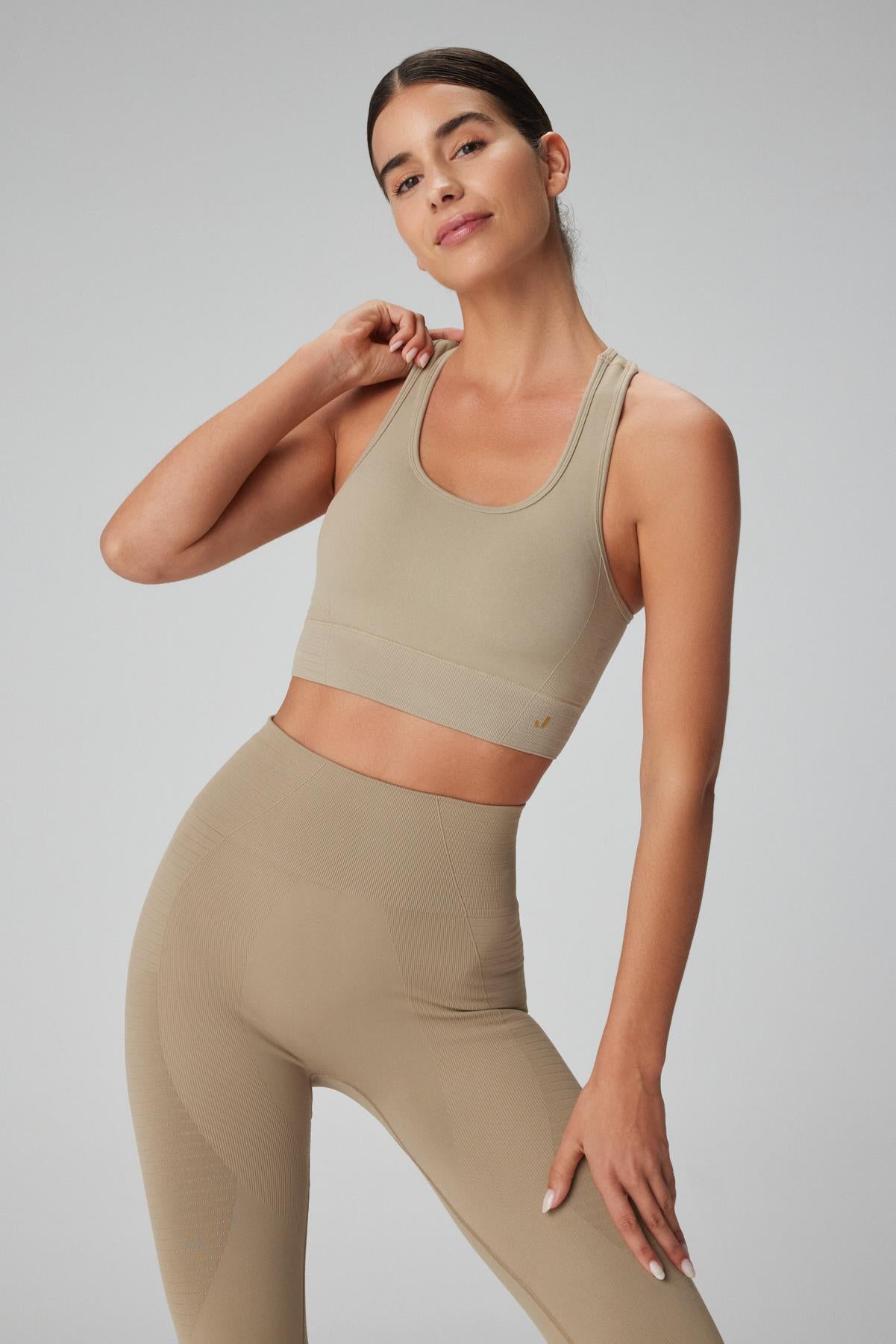 Gela Double Layer Compress Sports Bra Khaki