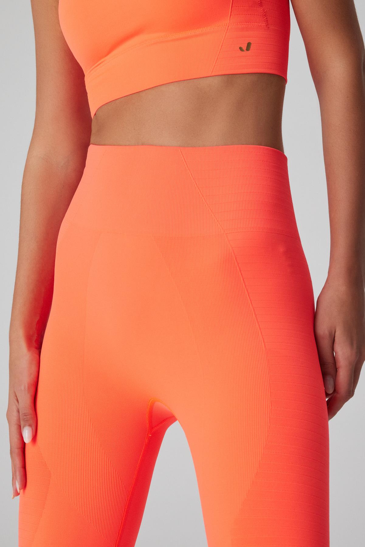 Gela Yüksek Bel, Esnek ve Toparlayıcı Spor Tayt Neon Mercan