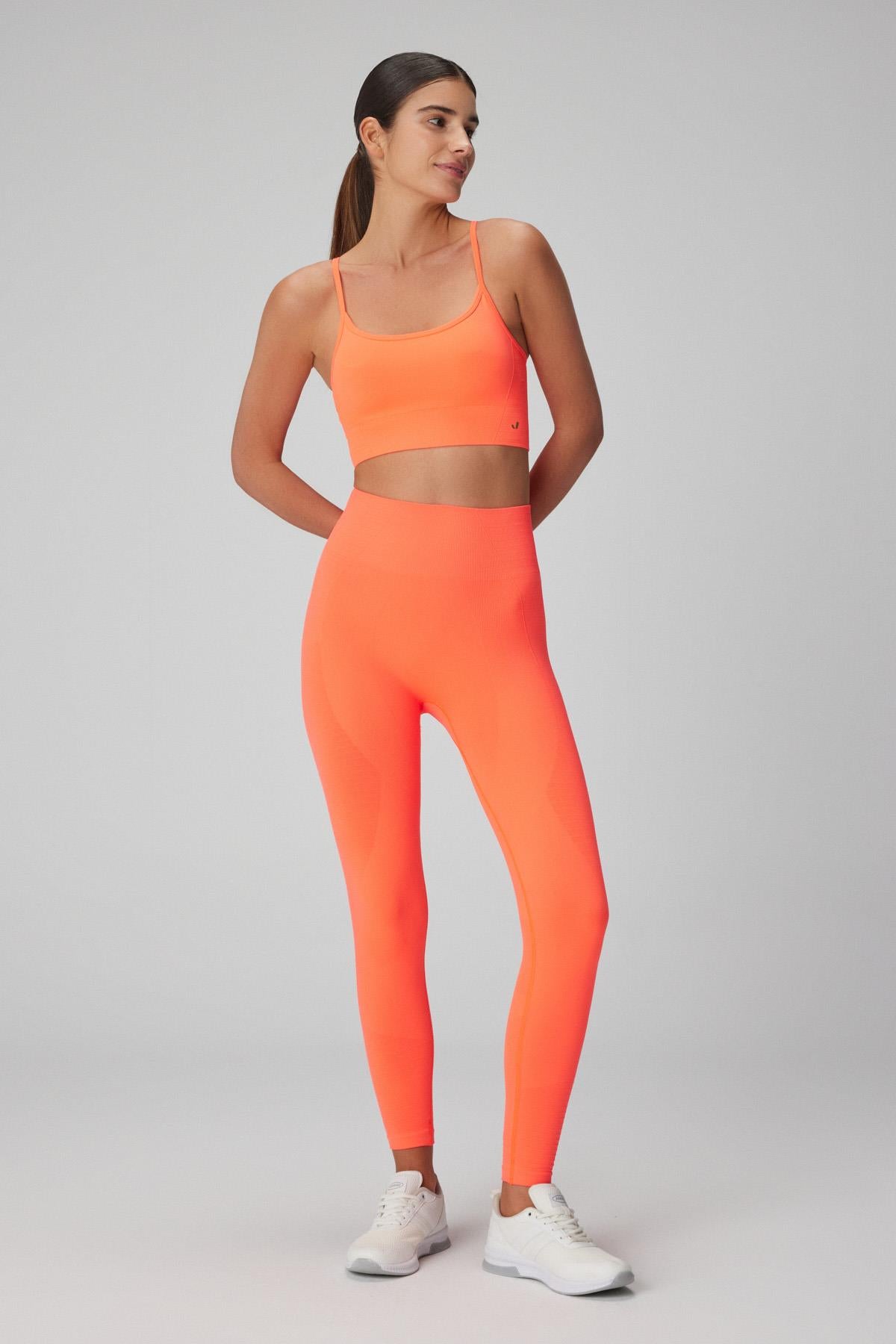 Gela Yüksek Bel, Esnek ve Toparlayıcı Spor Tayt Neon Mercan