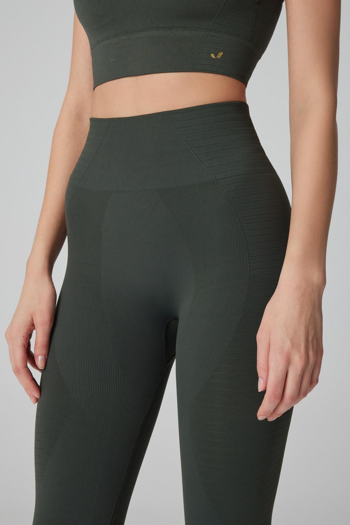 Gela Yüksek Bel, Esnek ve Toparlayıcı Spor Tayt Yeşil