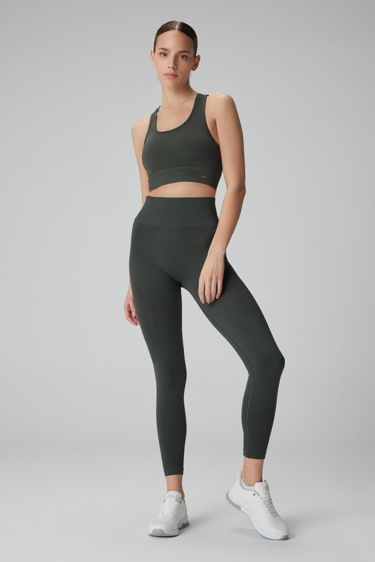 Gela Yüksek Bel, Esnek ve Toparlayıcı Spor Tayt Yeşil