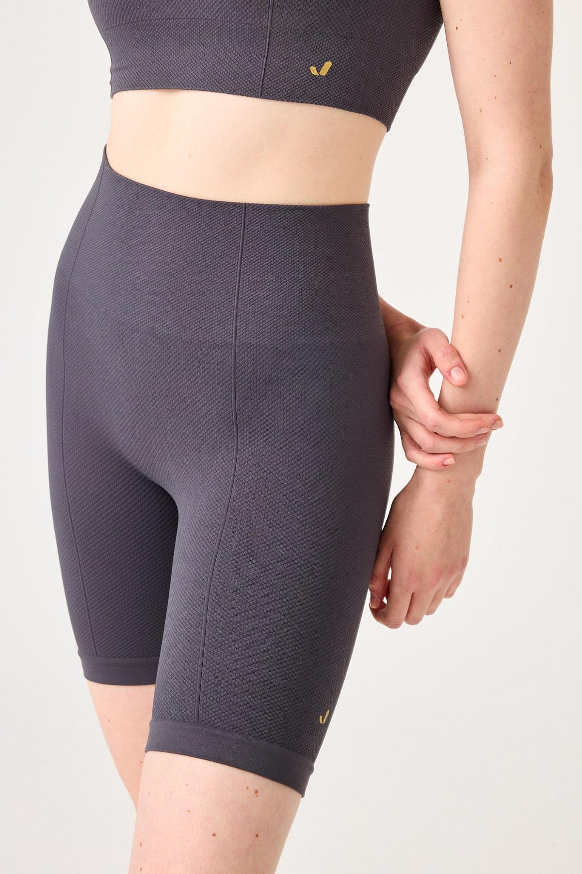 Holly Honeycomb Patterned High Waist Biker Leggings Anthracite