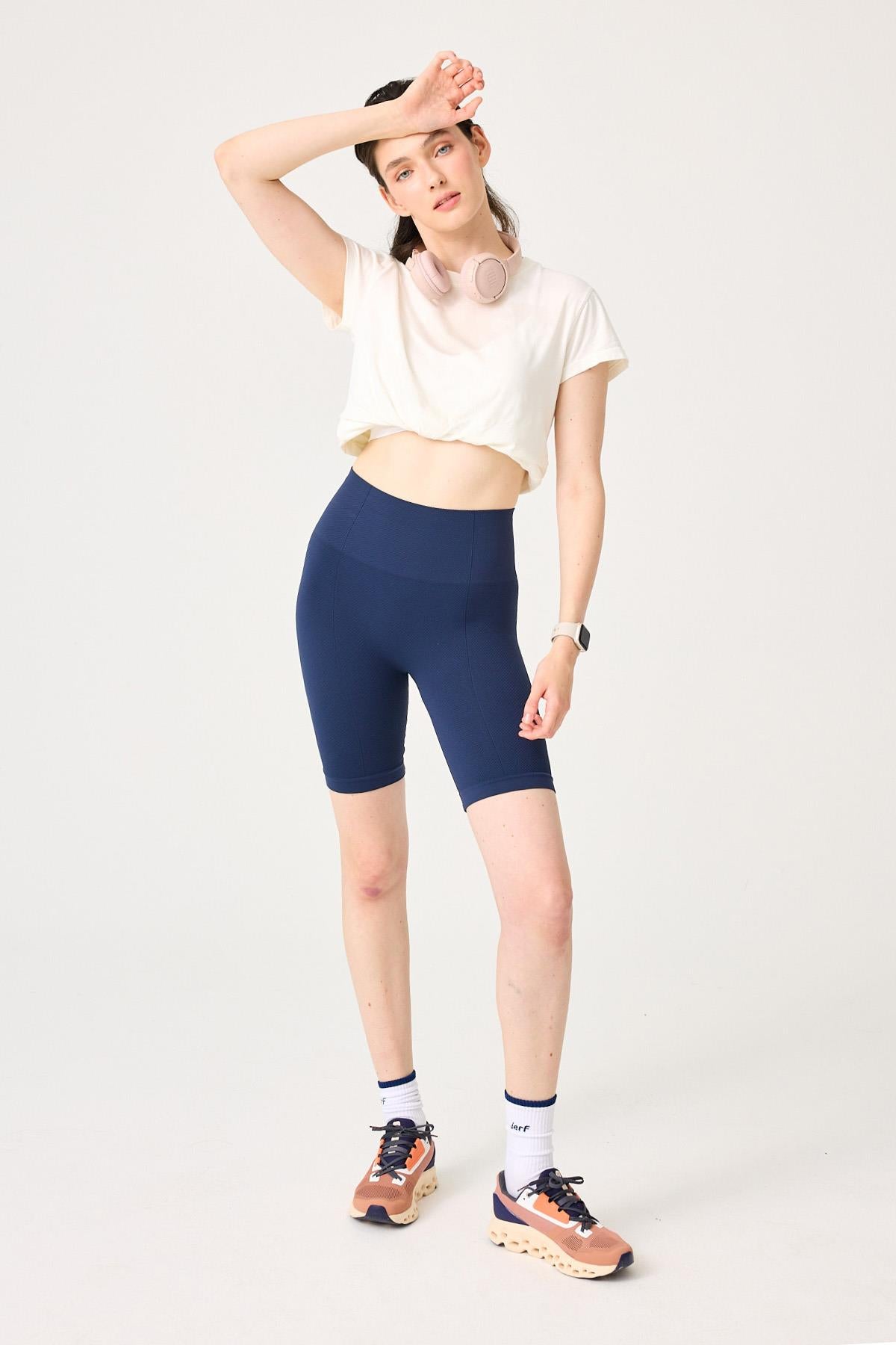 Holly Honeycomb Patterned High Waist Biker Leggings Navy