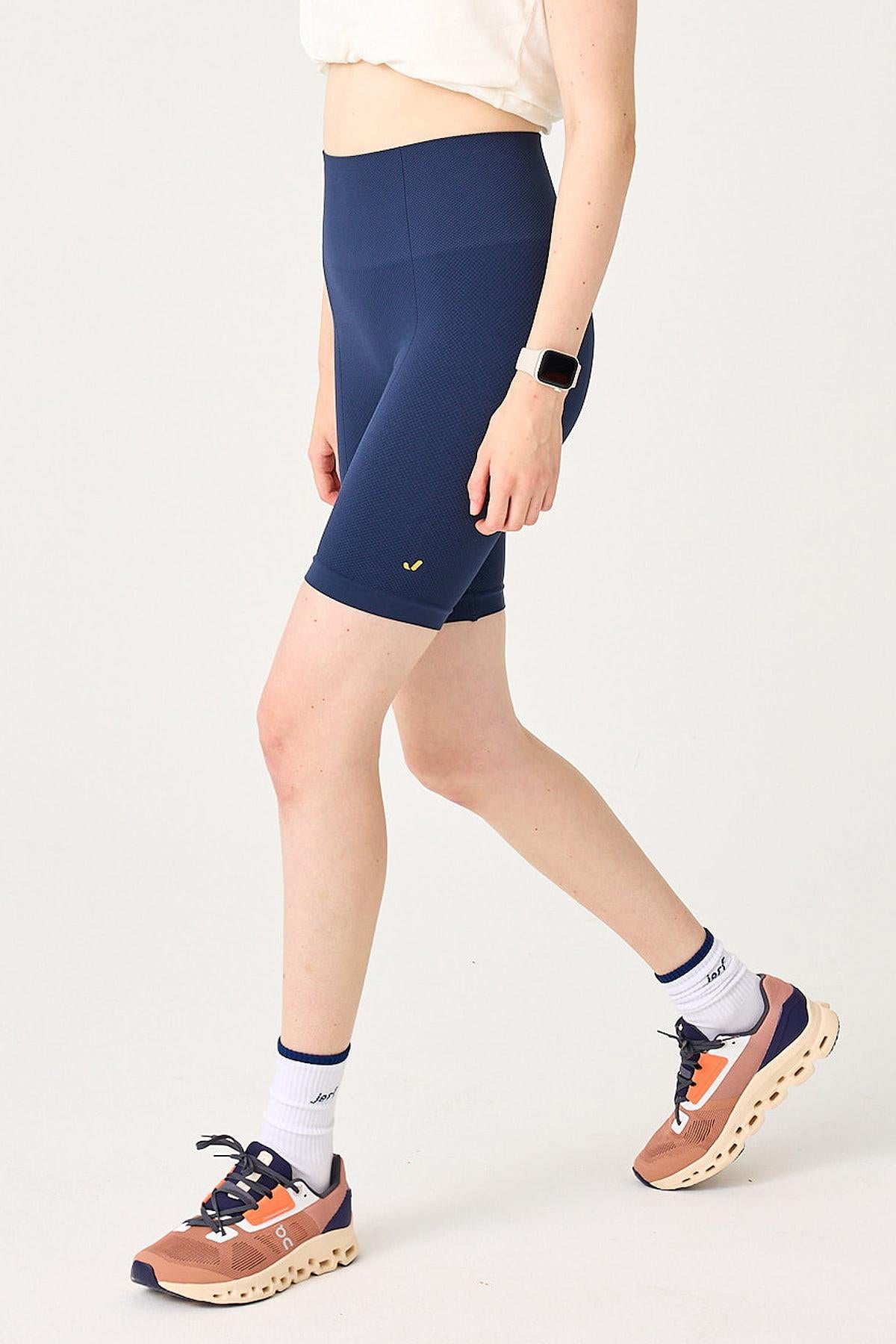 Holly Honeycomb Patterned High Waist Biker Leggings Navy