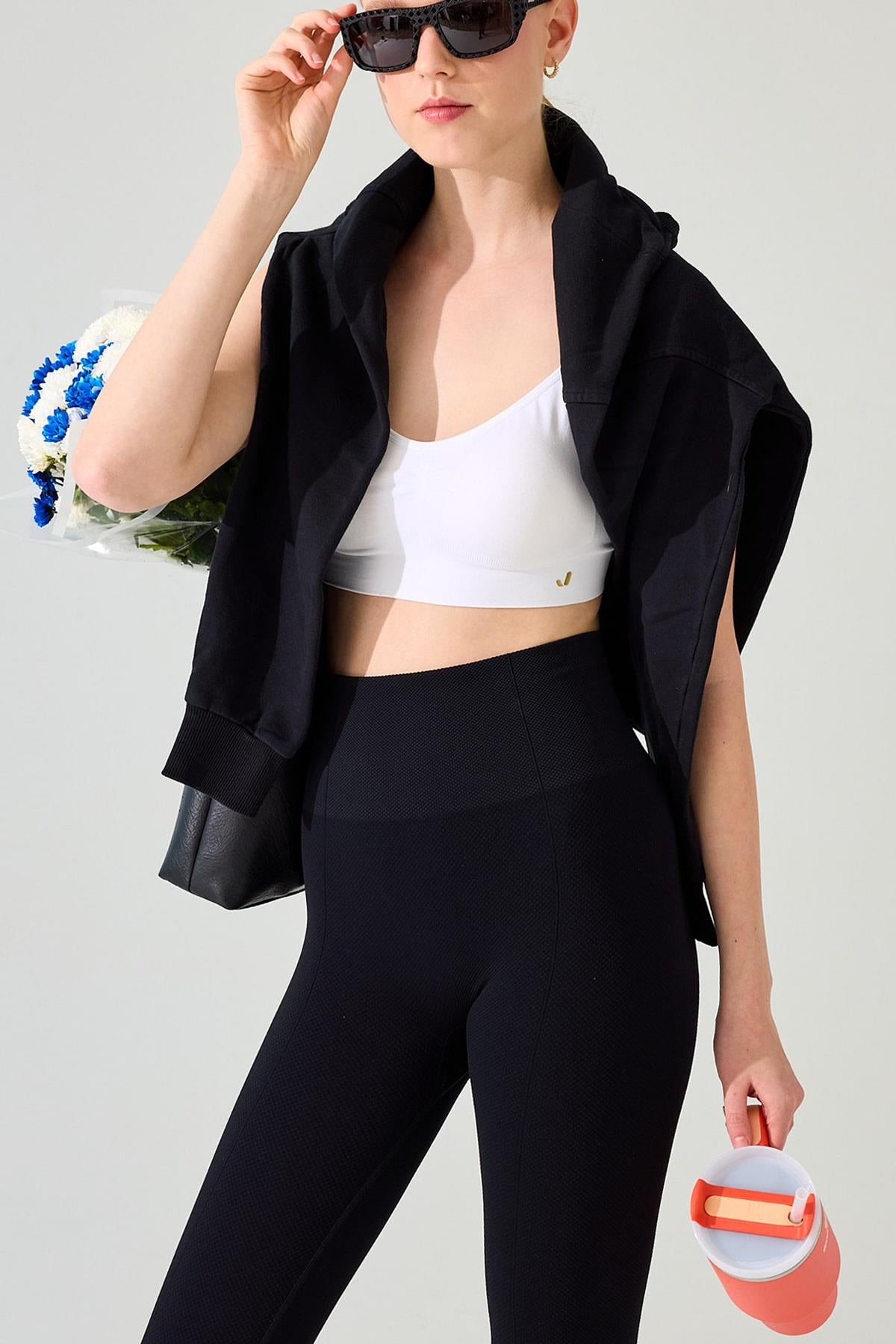 Holly Petek Desenli Yüksek Bel Tayt Siyah