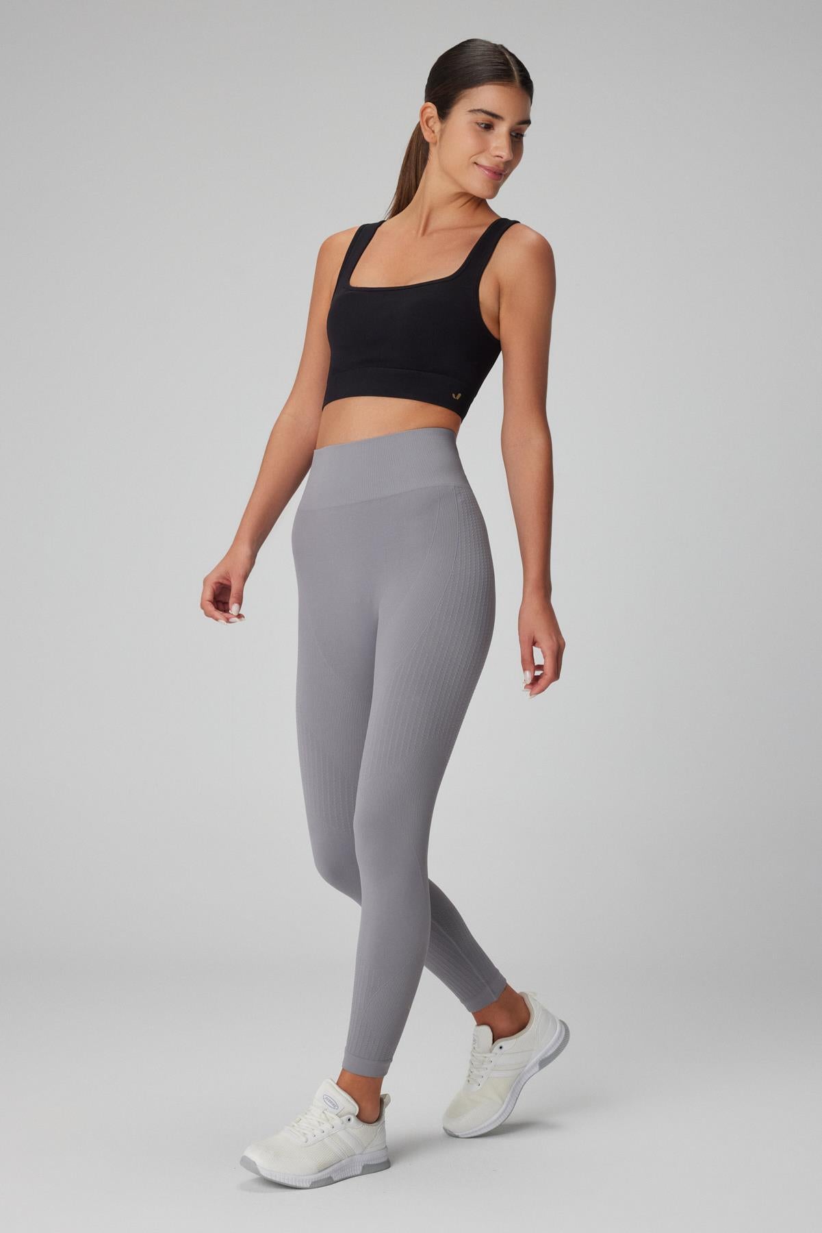 Lily Pattern Detailed Shaping Leggings Gray