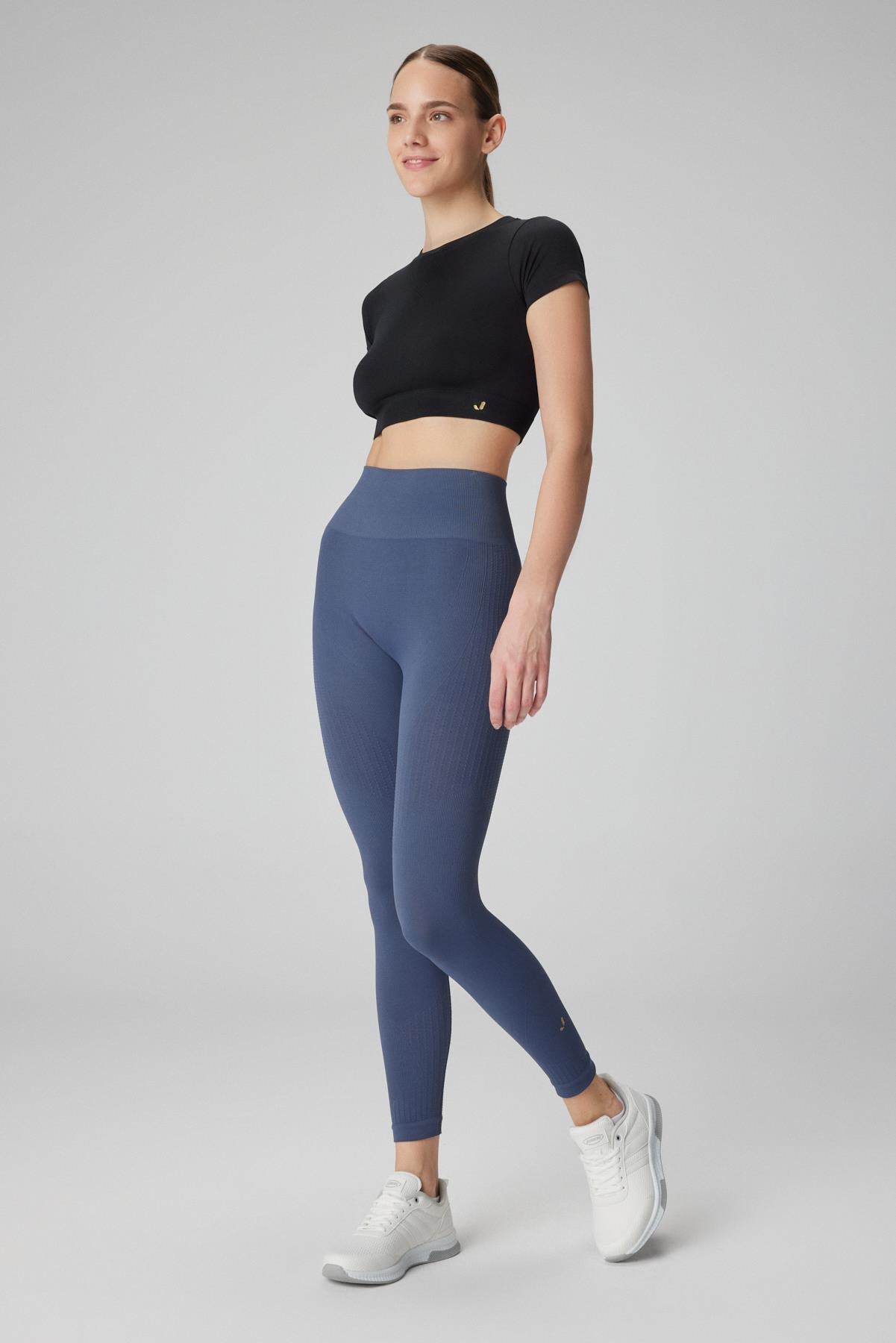 Lily Pattern Detailed Shaping Leggings Blue