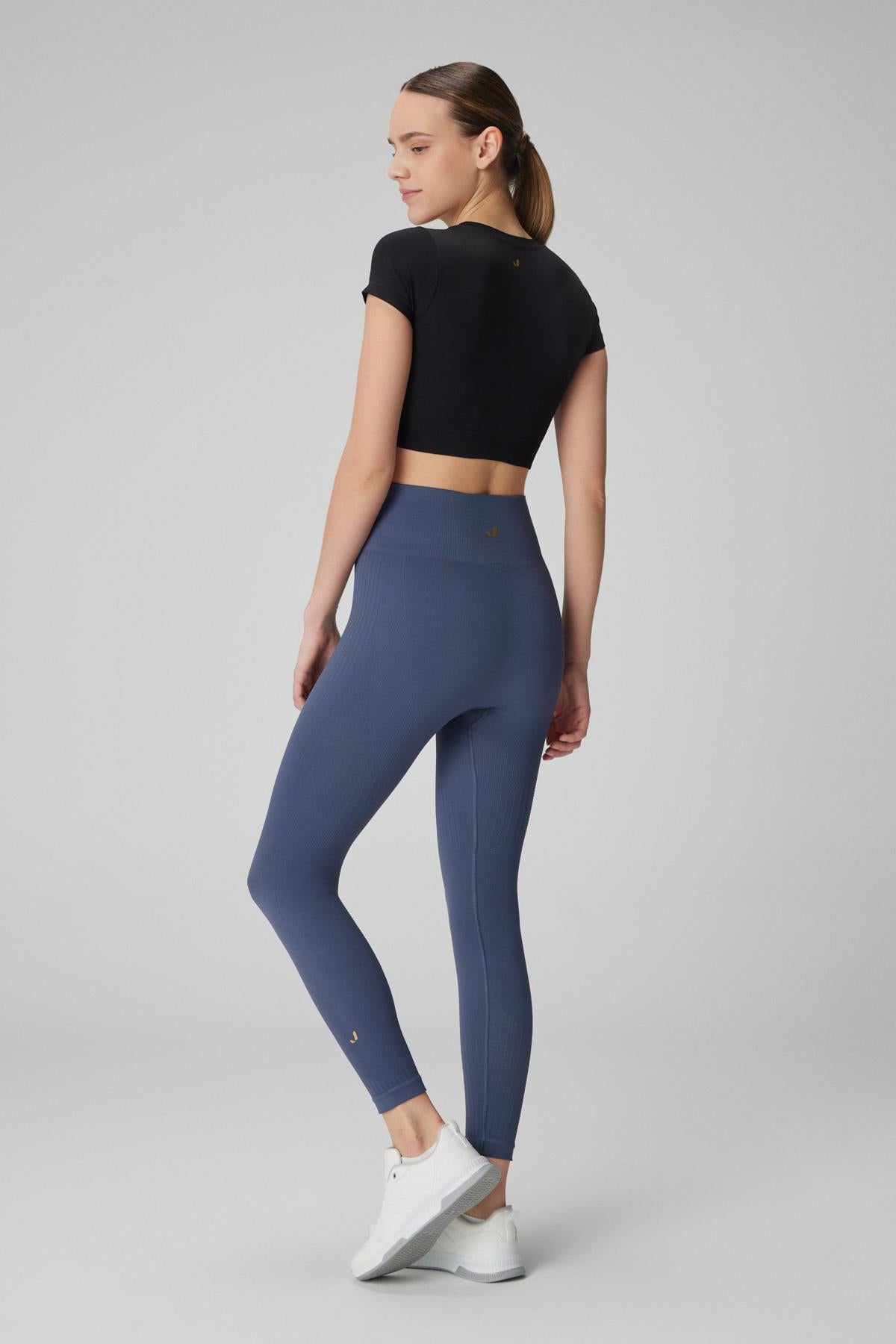 Lily Pattern Detailed Shaping Leggings Blue