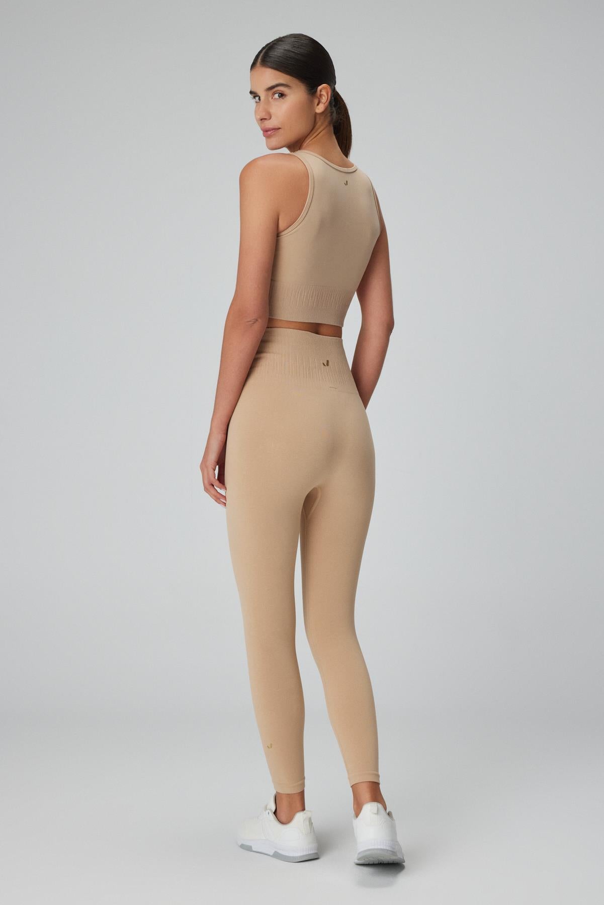 Luz Kemeri Rip Detaylı Yüksek Bel, Sıkılaştırıcı Tayt Bej