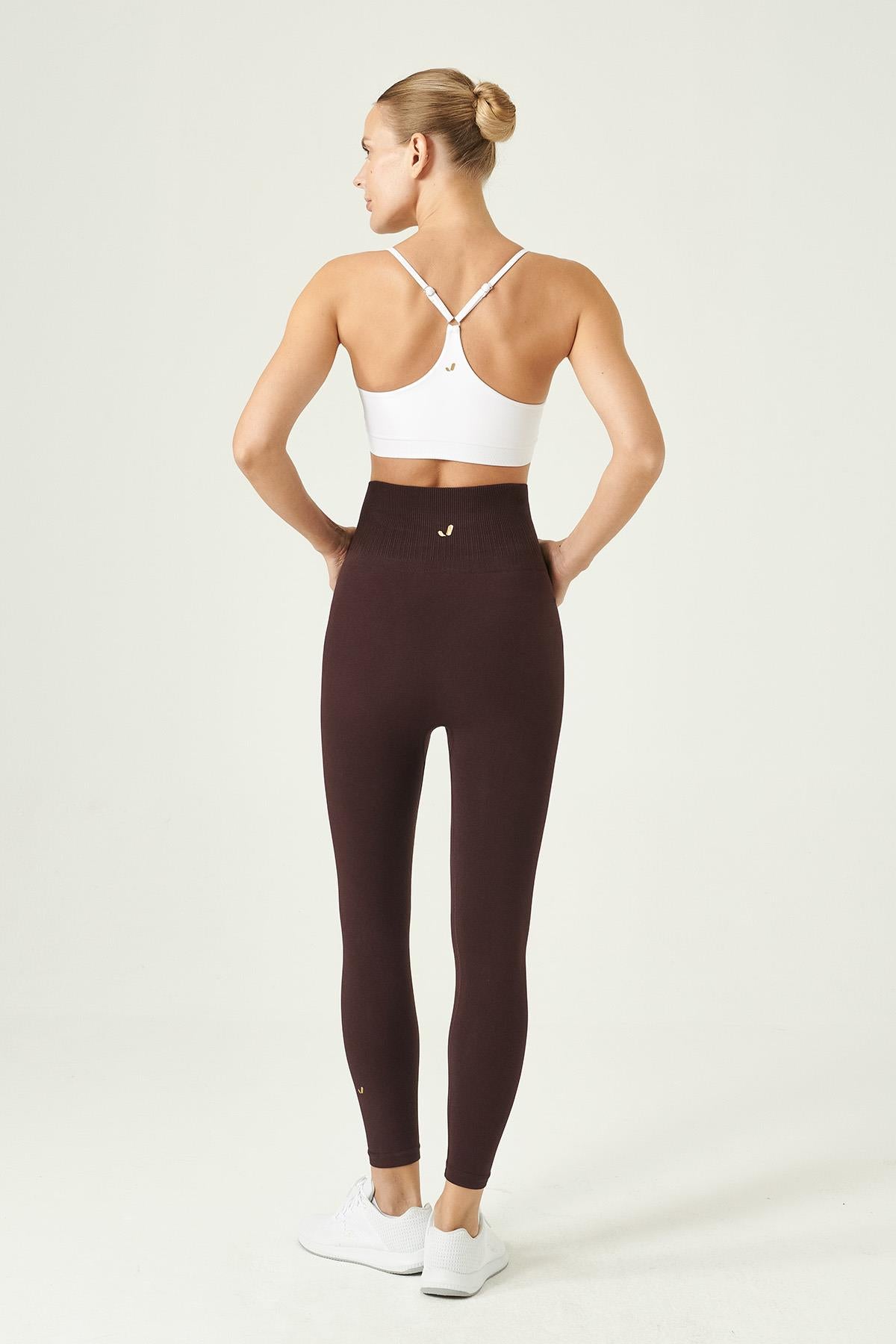 Luz High Waist Tight Leggings with Ripped Belt Detail Dark Burgundy