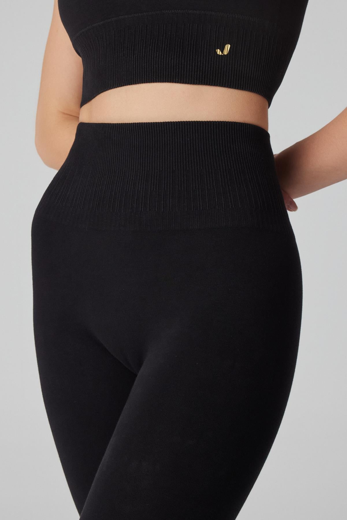 Luz High Waist Tight Leggings with Ripped Belt Detail Black