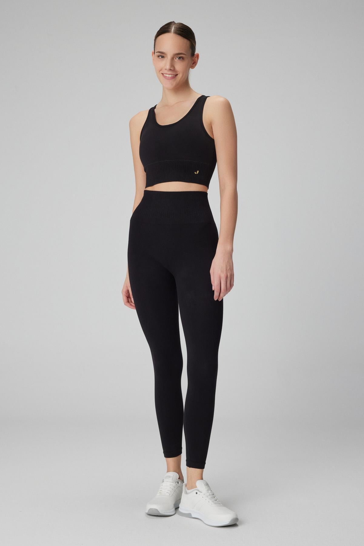 Luz Kemeri Rip Detaylı Yüksek Bel, Sıkılaştırıcı Tayt Siyah