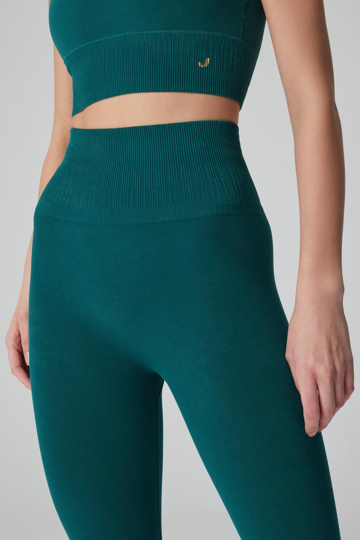 Luz Kemeri Rip Detaylı Yüksek Bel, Sıkılaştırıcı Tayt Yeşil