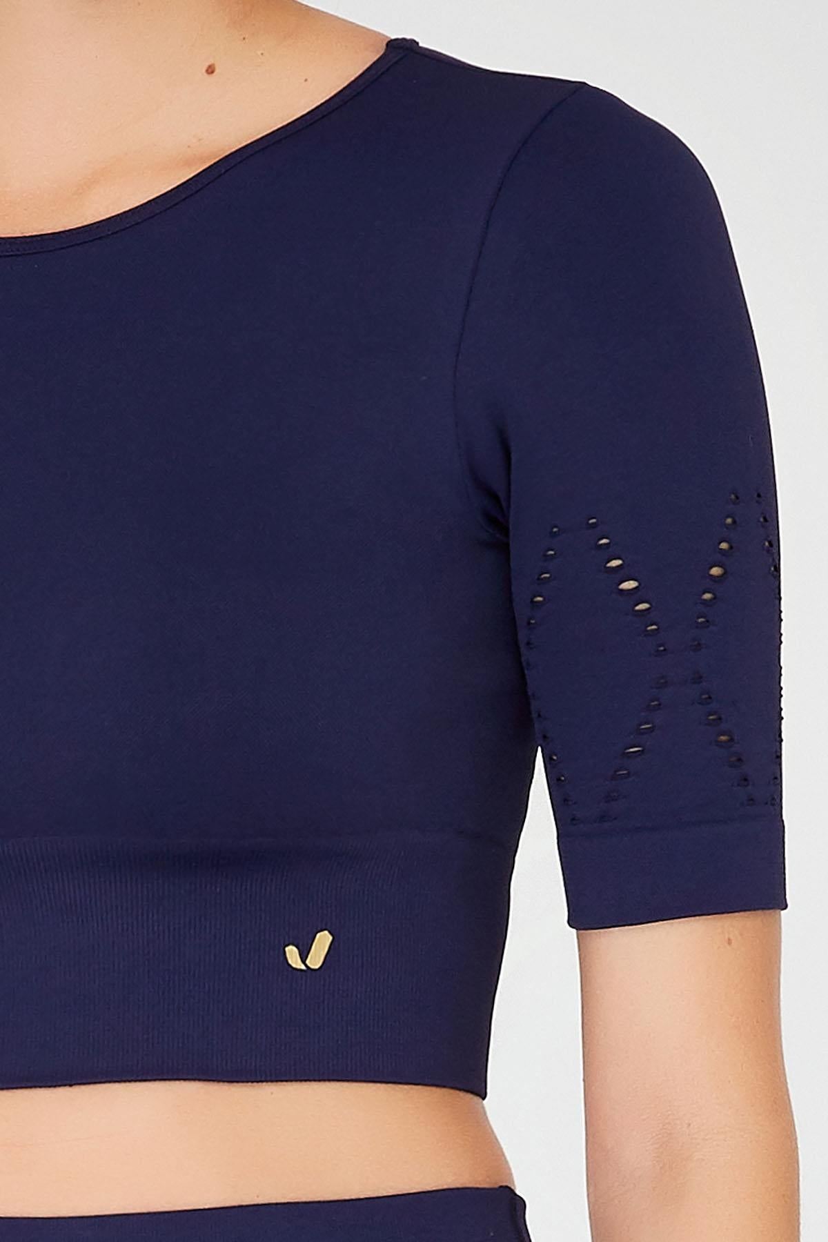 Naples Kısa Kol Crop Top Econyl Lacivert