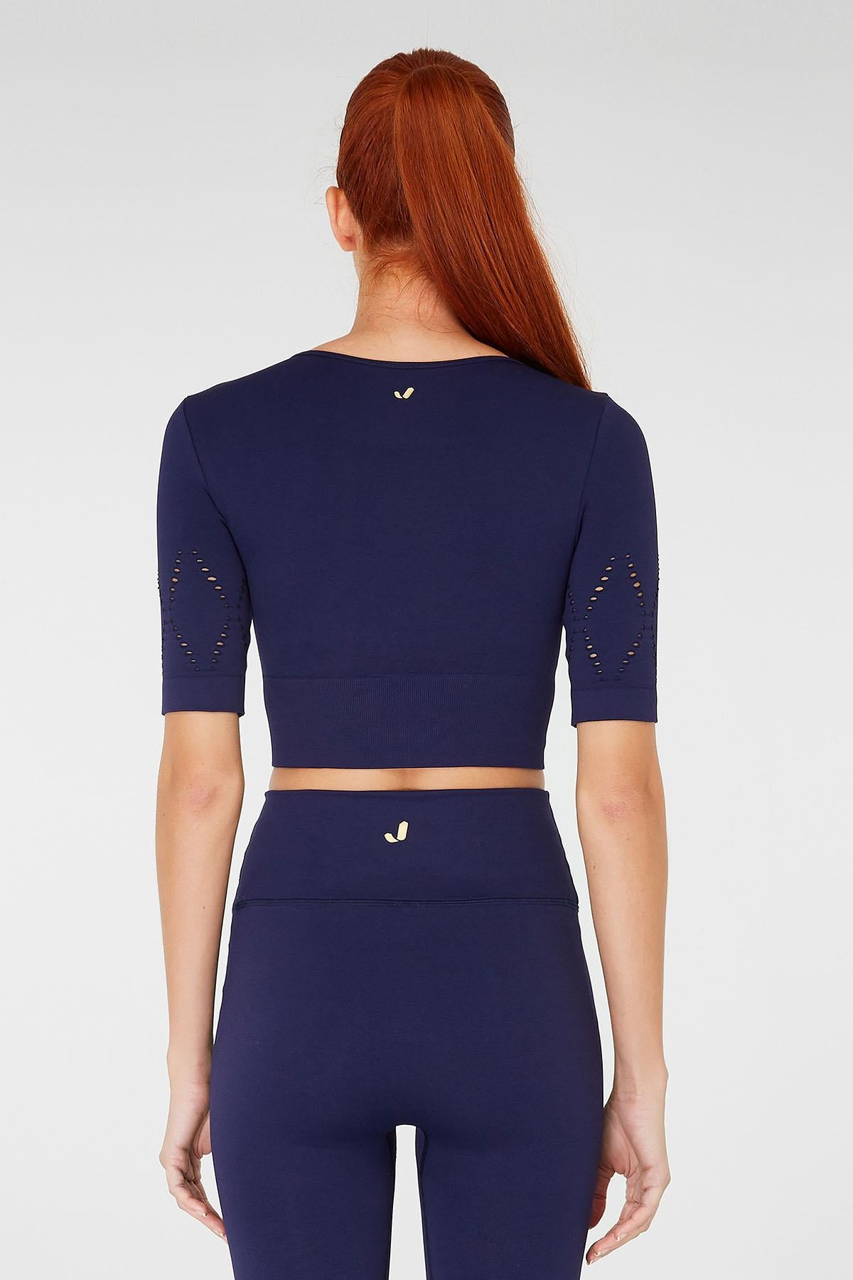 Naples Kısa Kol Crop Top Econyl Lacivert