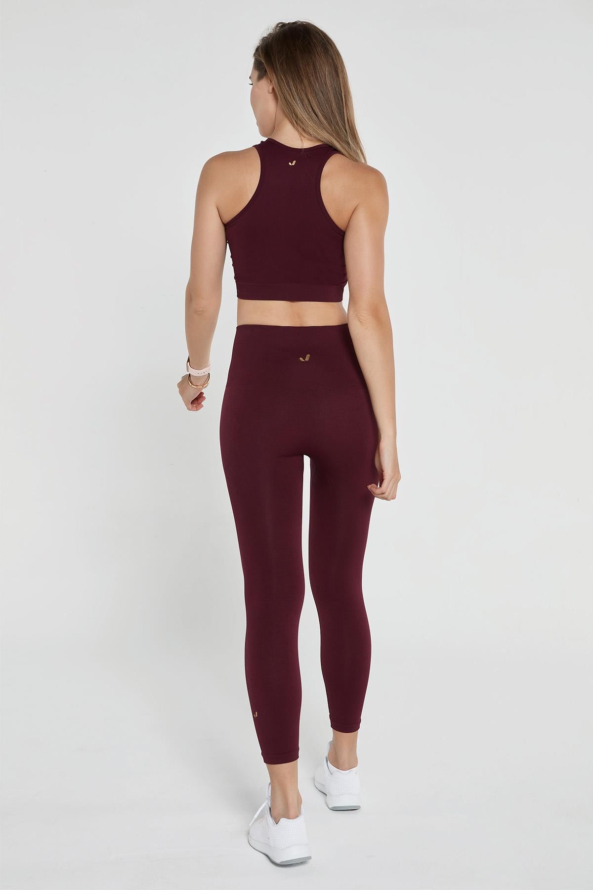 Palmi Melanj Desenli Yüksek Bel Tayt Bordo