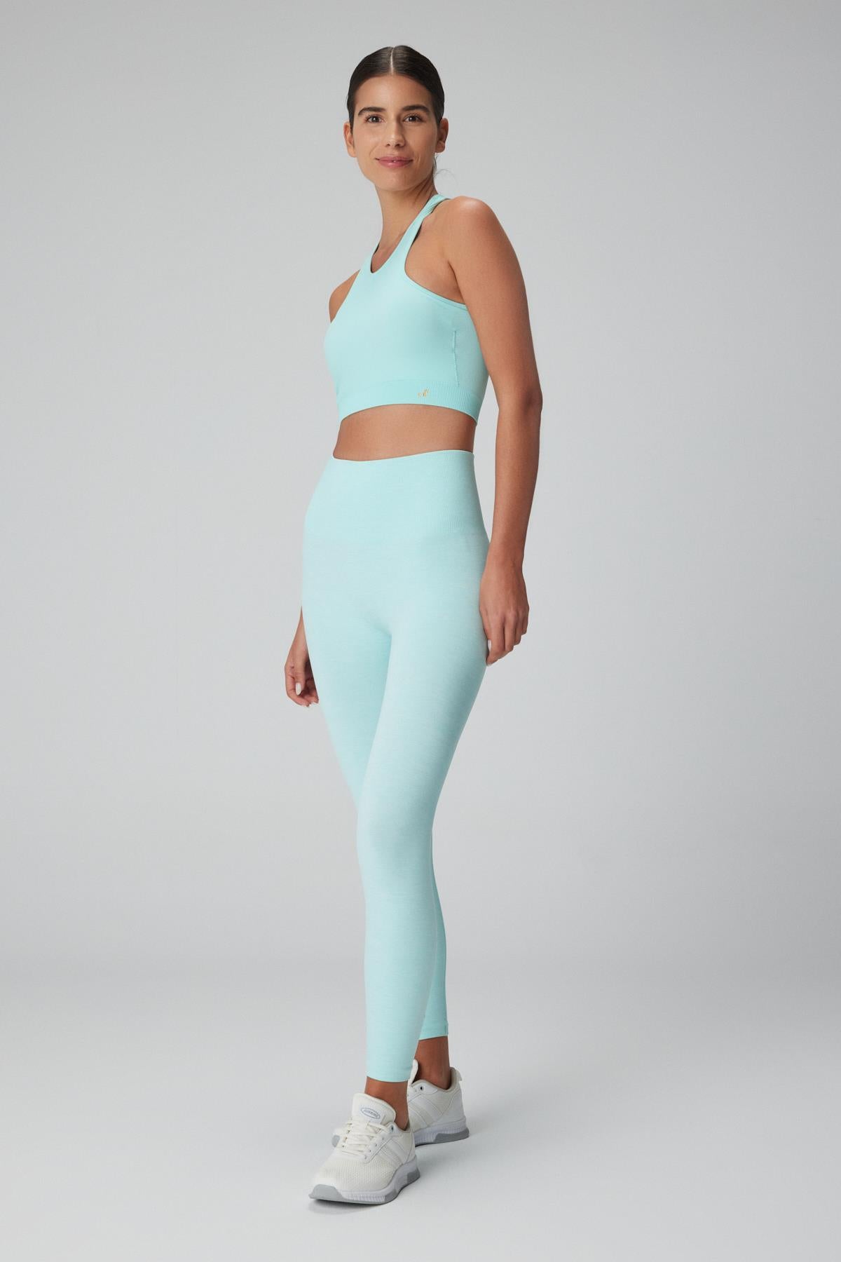 Palmi Melanj Desenli Yüksek Bel Tayt Turkuaz