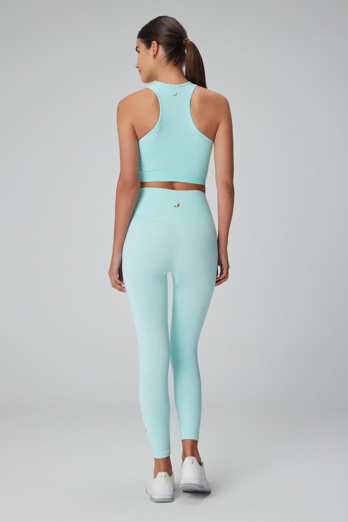 Palmi Melanj Desenli Yüksek Bel Tayt Turkuaz