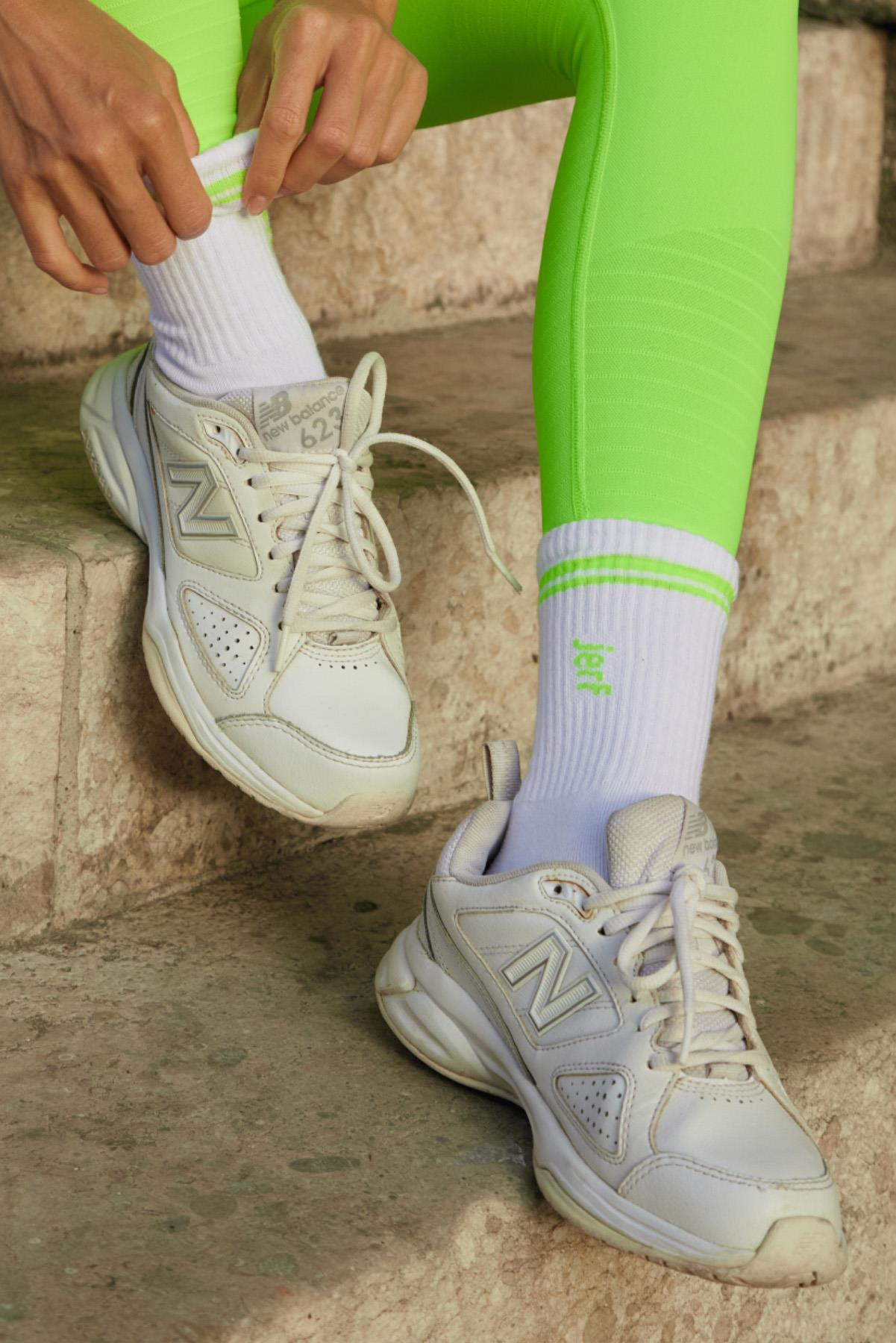 Socket Neon Striped Cotton Socks White_Neon Green