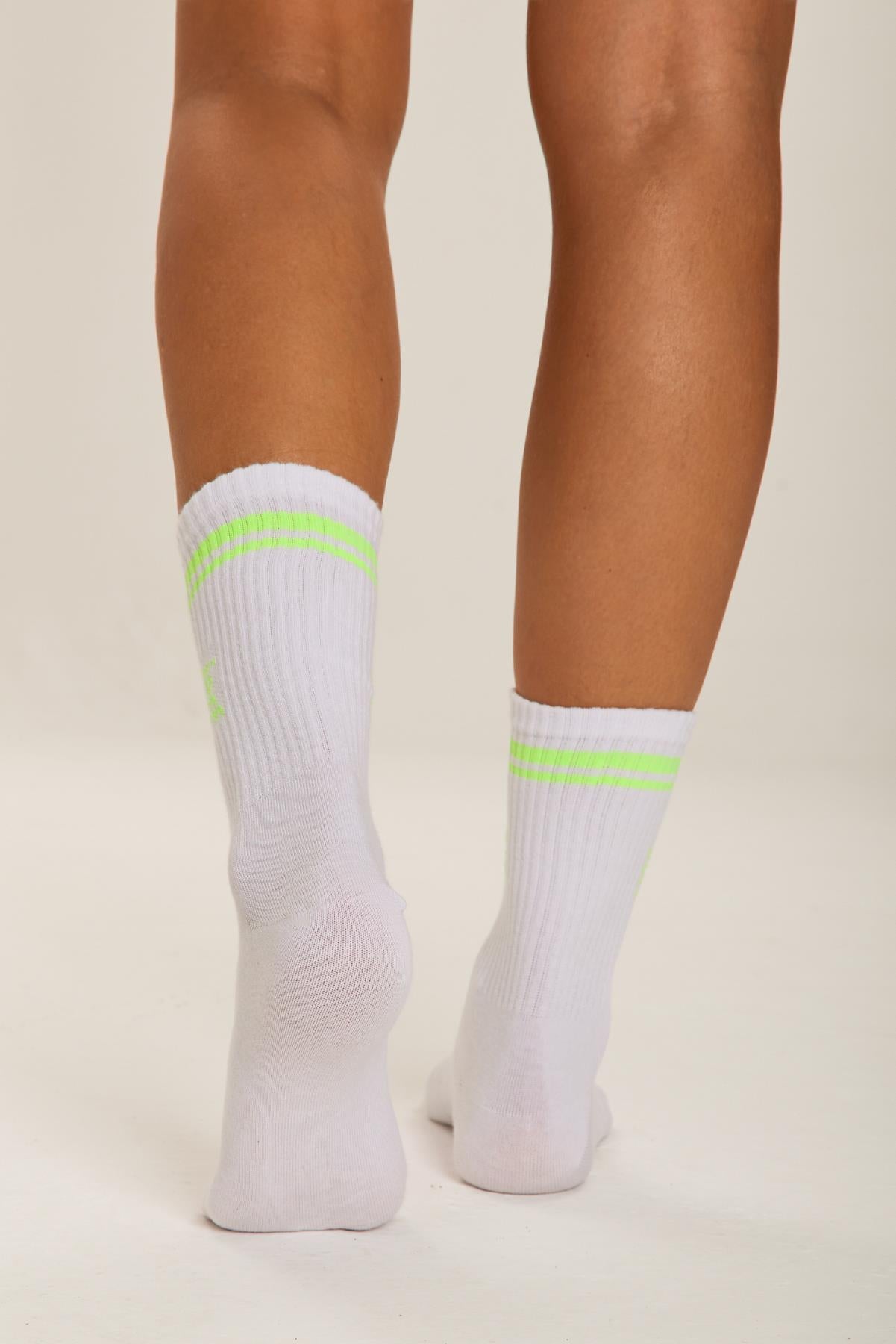 Socket Neon Striped Cotton Socks White_Neon Green
