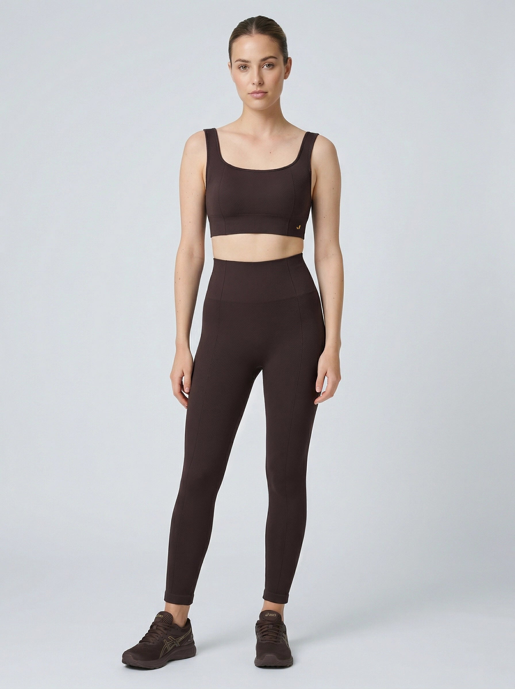 Holly Petek Desenli Yüksek Bel Tayt Acı Kahve